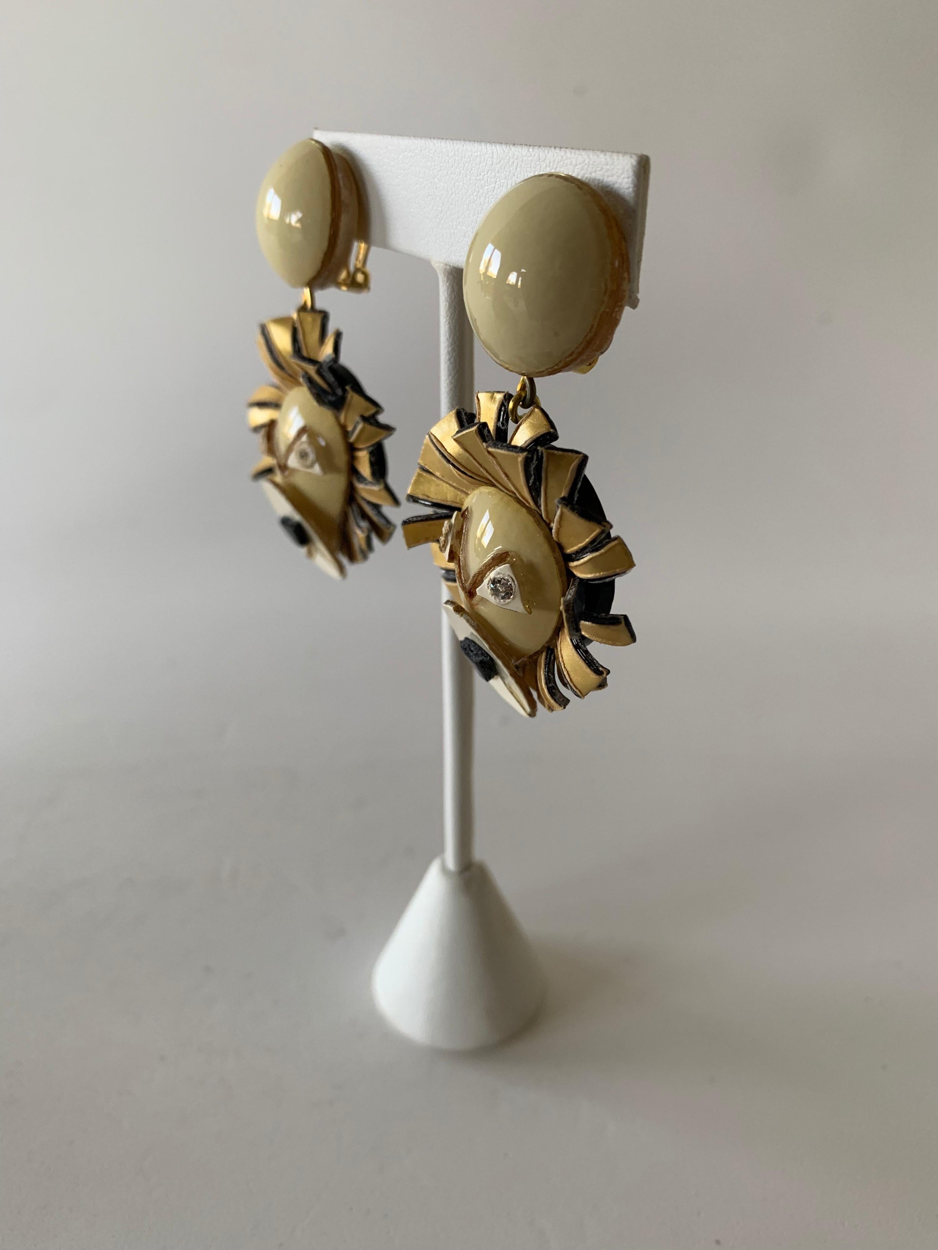 Contemporary French Lion Statement Earrings 
