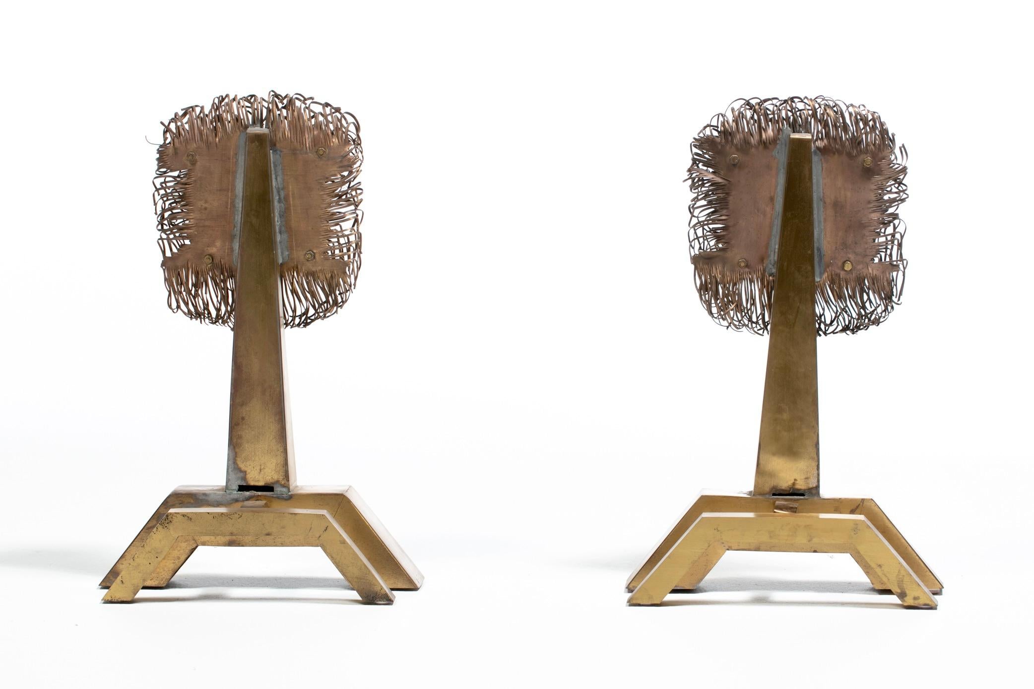 French Lions Brass Brutalist Fireplace Andirons Chenets c. 1960s For Sale 4