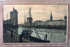 Lithographie française de Bernard Buffet, Le Port de La Rochelle, 1955