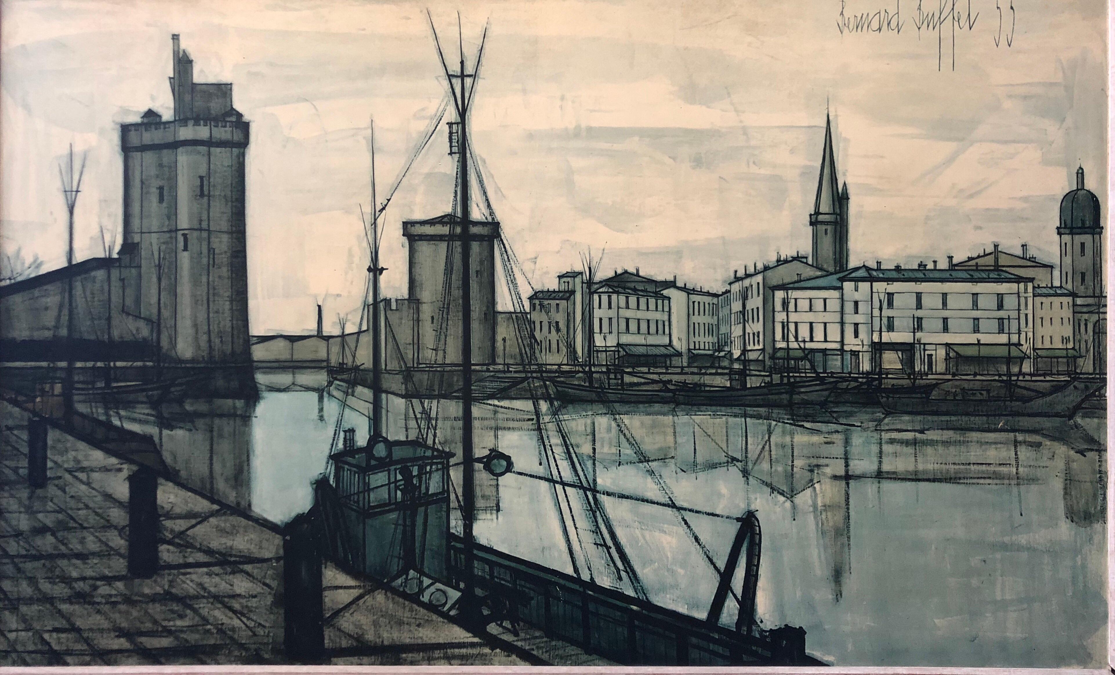 20ième siècle Lithographie française de Bernard Buffet, Le Port de La Rochelle, 1955 en vente
