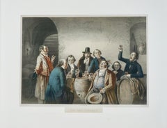 French Lithograph of Wine Drinkers Enjoying Festivities