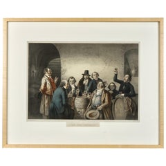 French Lithograph of Wine Drinkers Enjoying Festivities