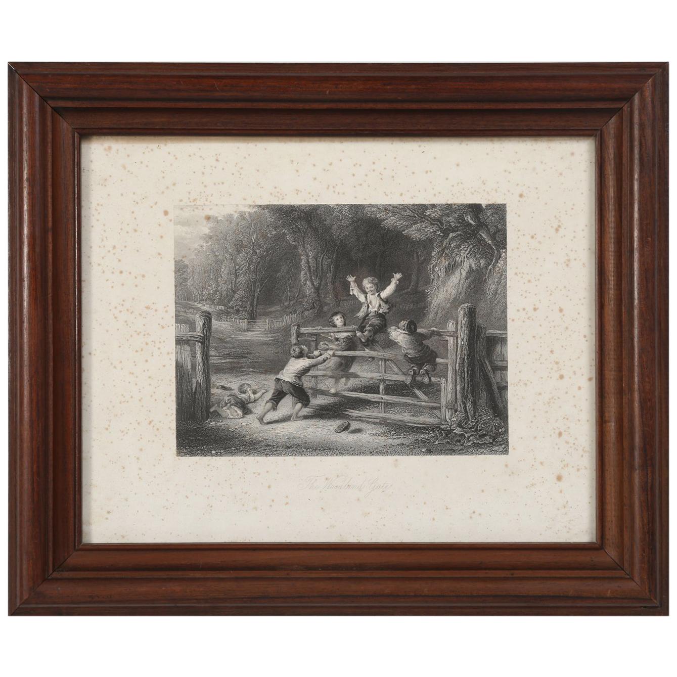 French Lithograph "The Woodland Gate" Early 1900s For Sale