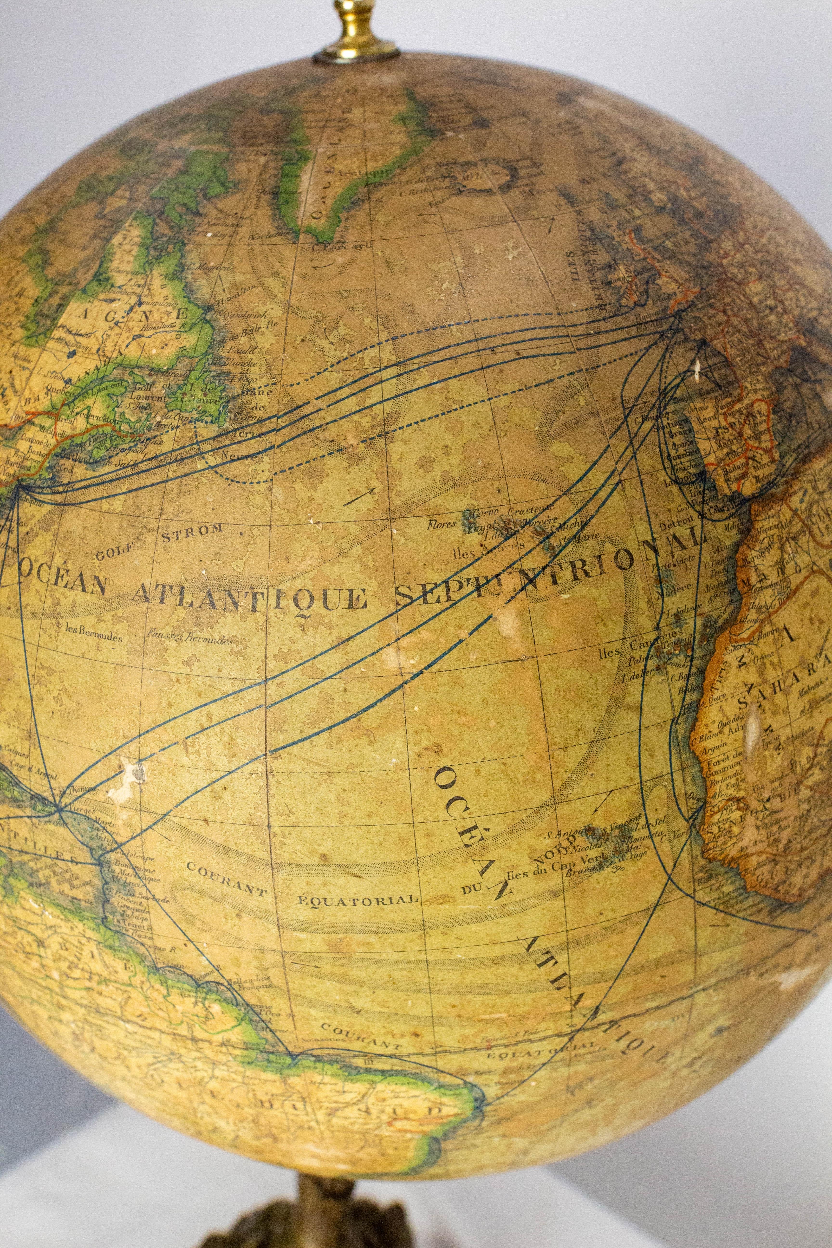 Globo terrestre francese litografato con base in ghisa dell'inizio del XX secolo in vendita 4