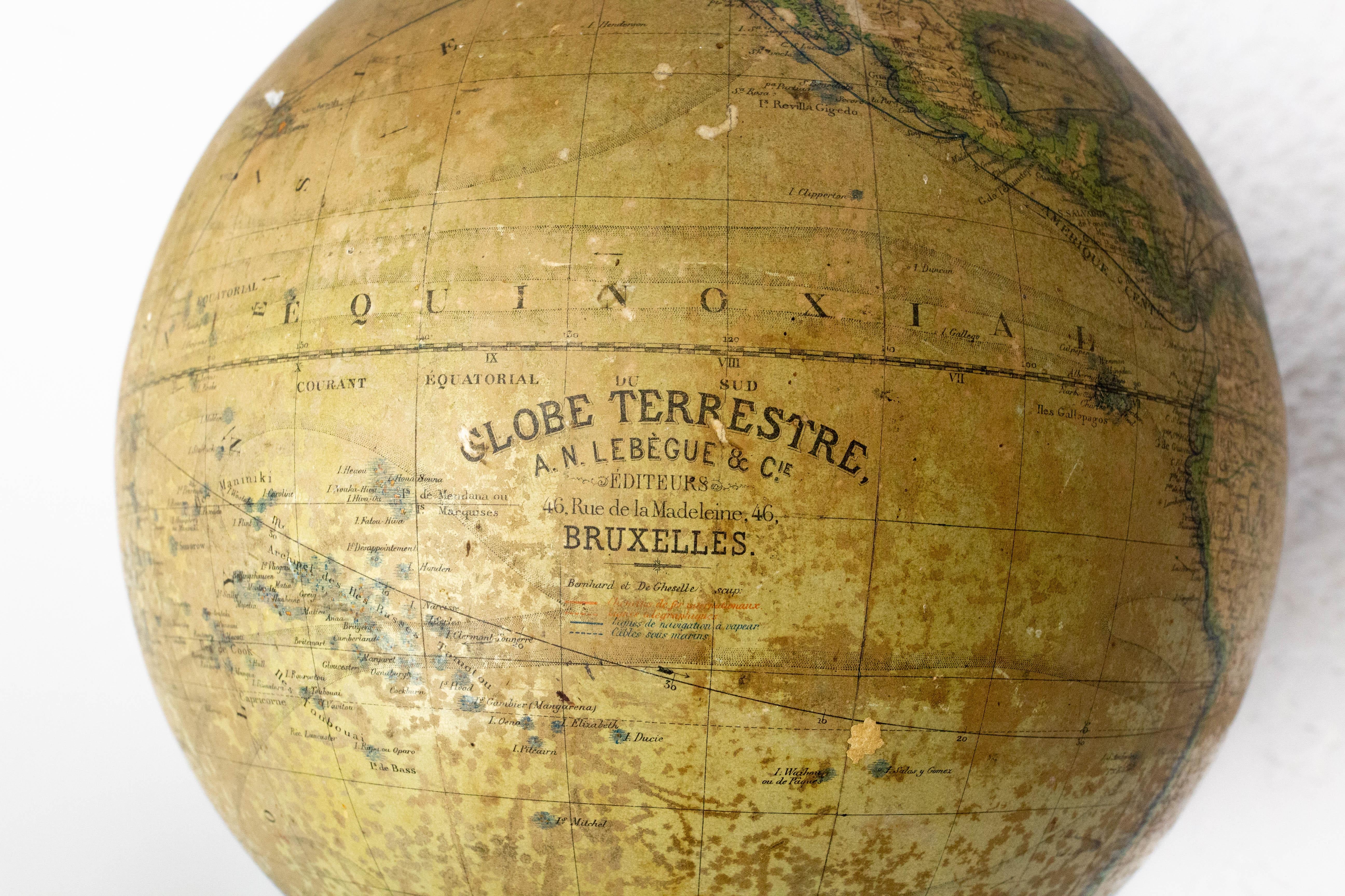 Globo terrestre francese litografato con base in ghisa dell'inizio del XX secolo in vendita 5