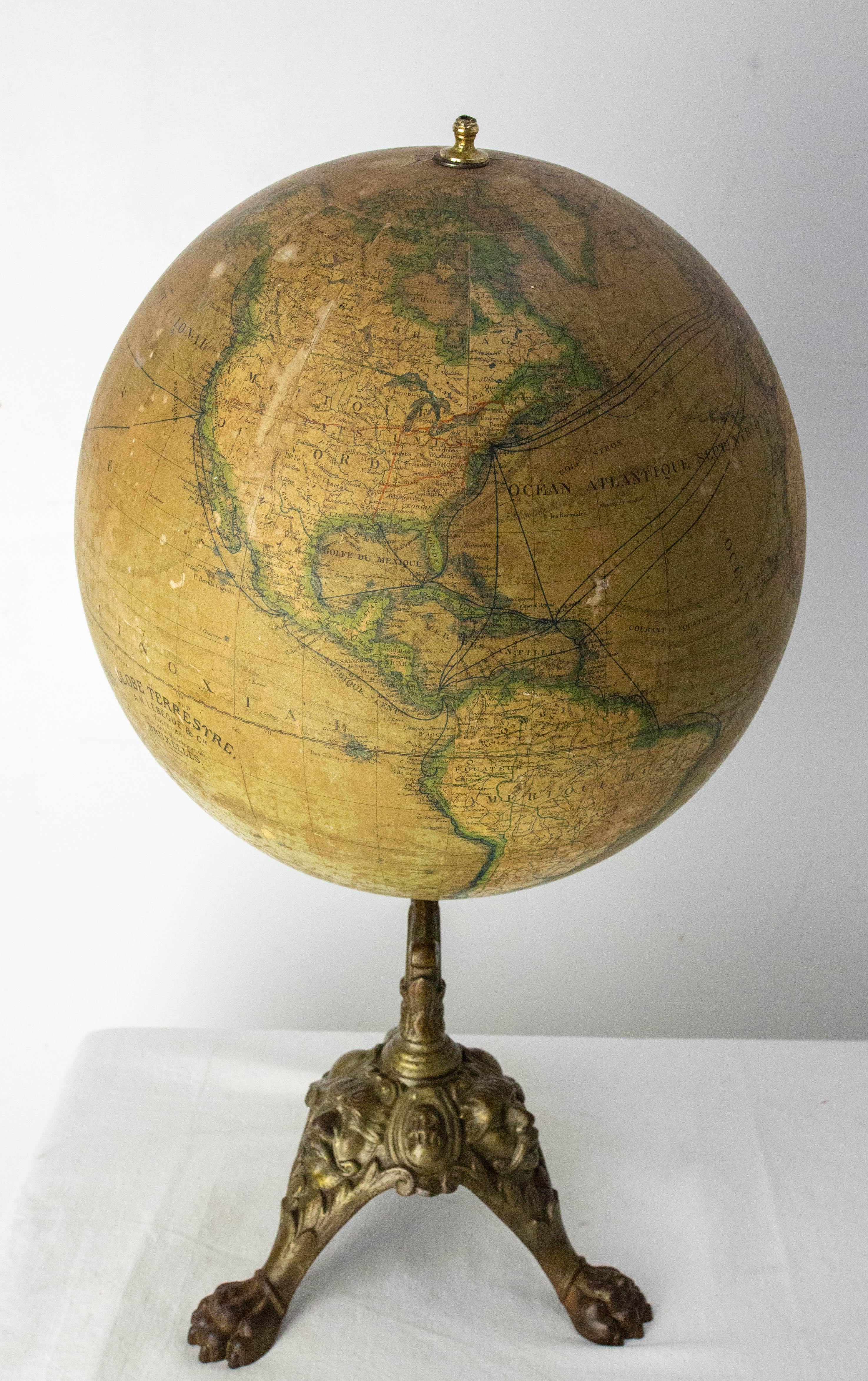Globo terrestre francese litografato con base in ghisa dell'inizio del XX secolo in vendita 2