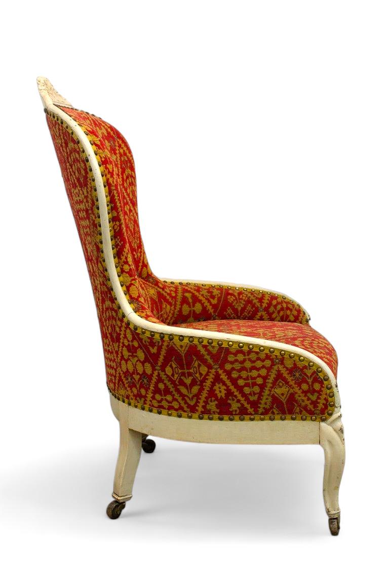 Français Fauteuil français Litlle rouge et or jaune, style Louis XV, France Napoléon 3 en vente