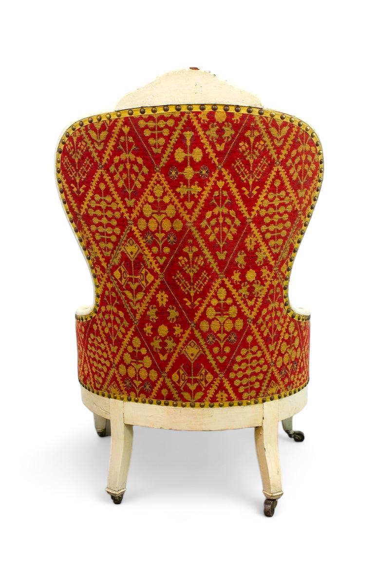 Fauteuil français Litlle rouge et or jaune, style Louis XV, France Napoléon 3 Bon état - En vente à Beuzevillette, FR