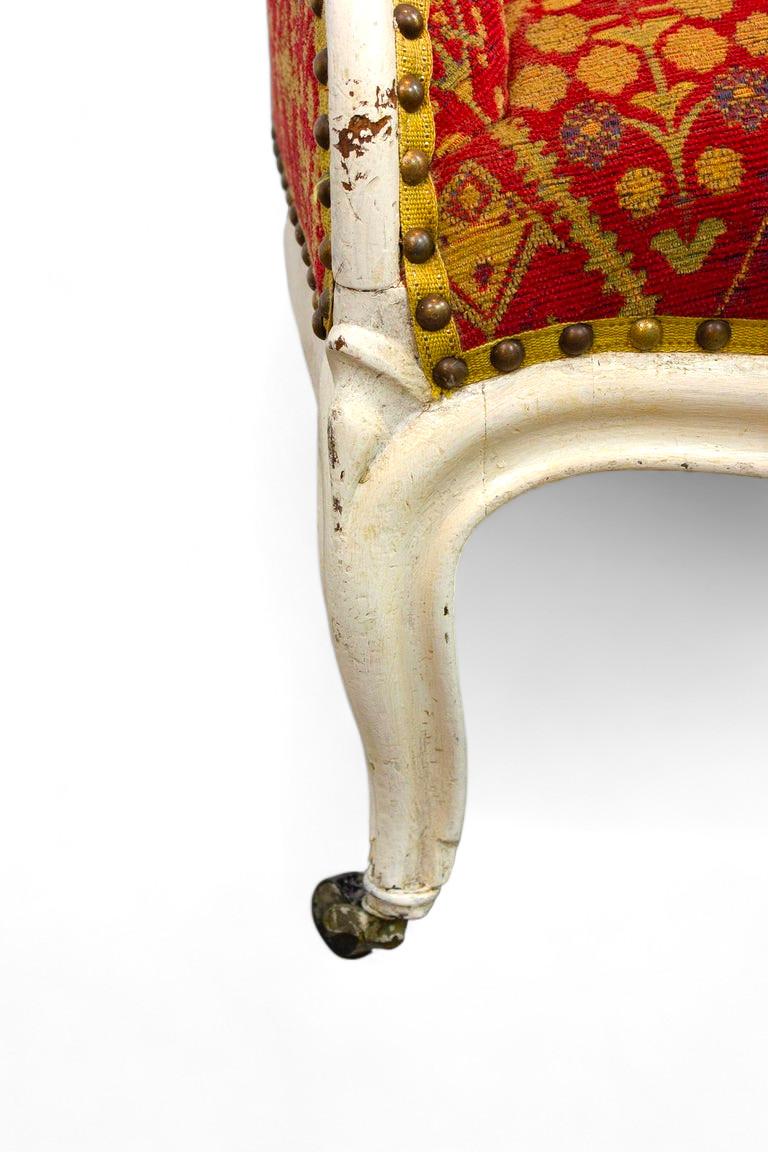 XIXe siècle Fauteuil français Litlle rouge et or jaune, style Louis XV, France Napoléon 3 en vente