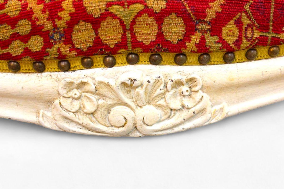 Tissu Fauteuil français Litlle rouge et or jaune, style Louis XV, France Napoléon 3 en vente