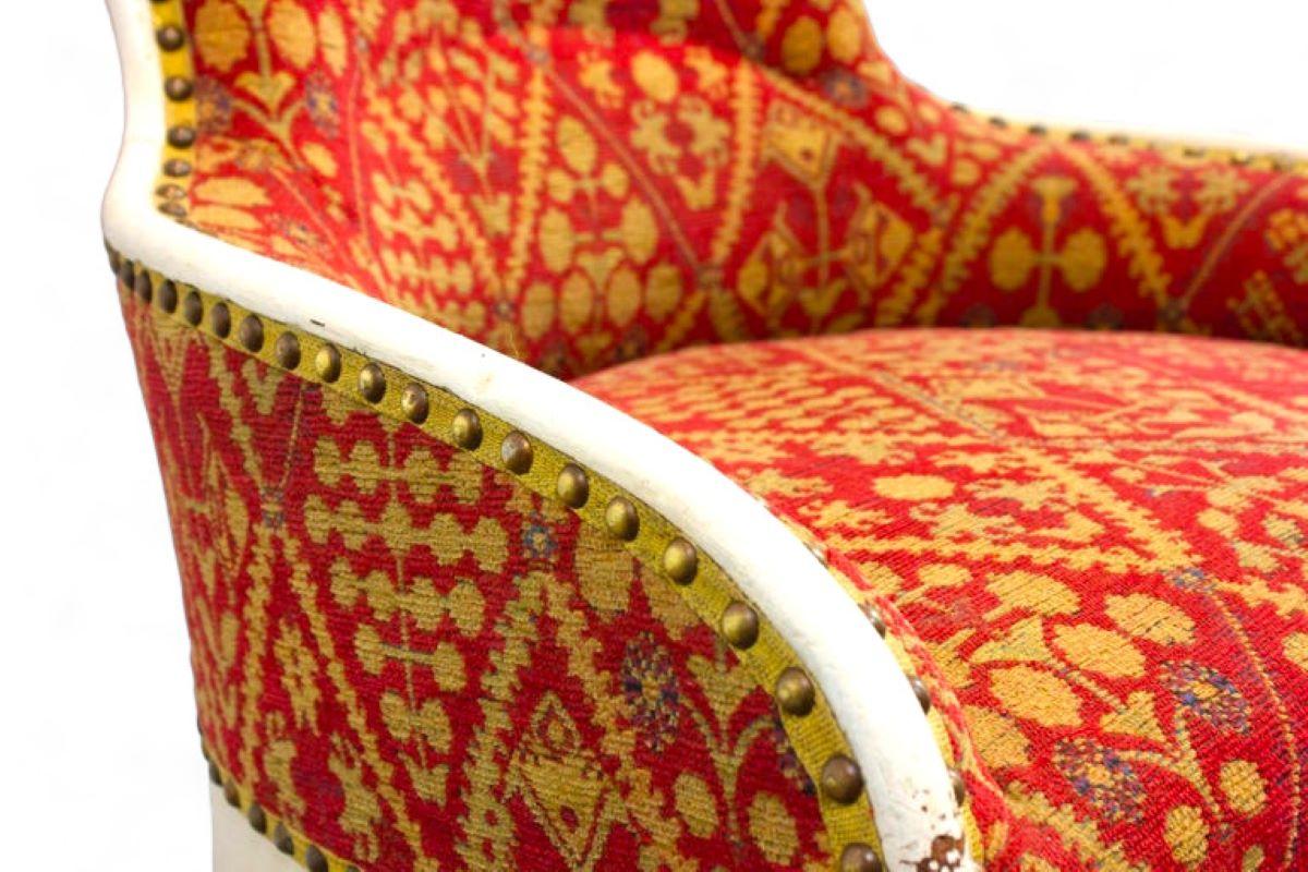 Fauteuil français Litlle rouge et or jaune, style Louis XV, France Napoléon 3 en vente 1