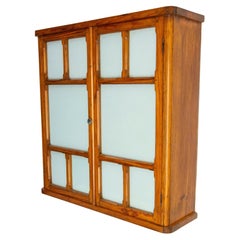 French Little Armoire with Two Doors Pine & Painted Glass Wall Cabinet, c 1950