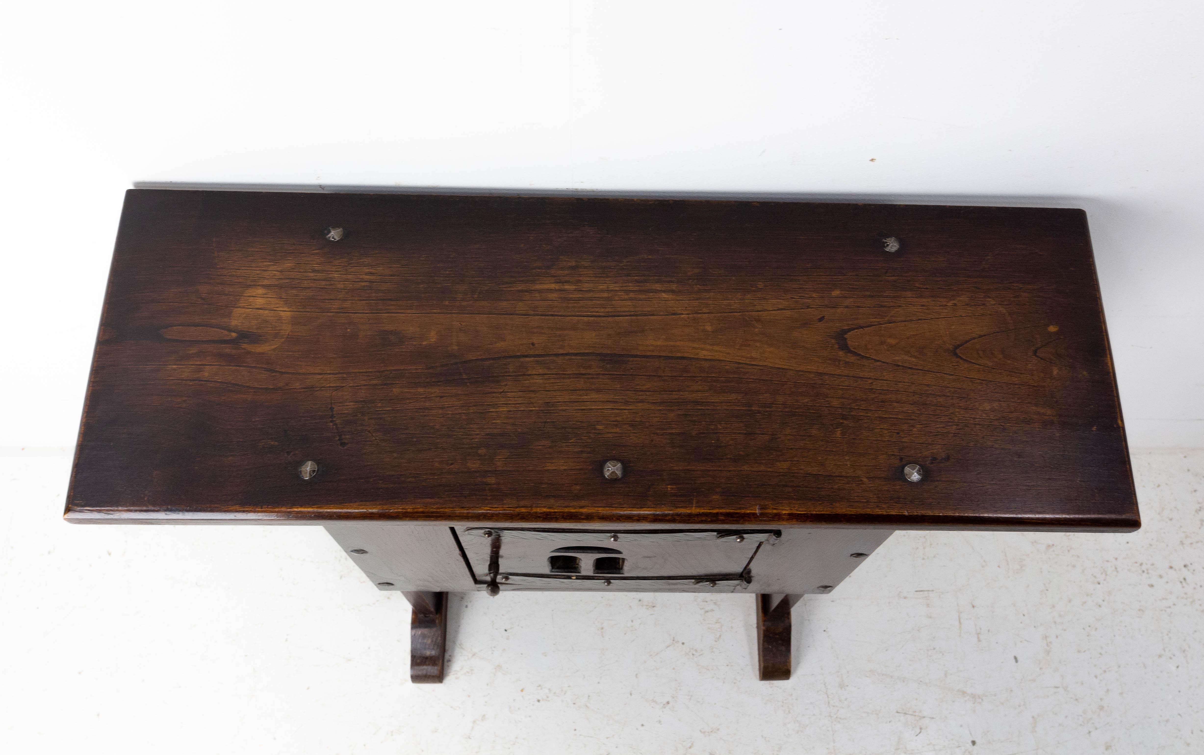 20th Century French Little Console or Nightstand Elm Bedside Table Spanish Style, Mid-Century
