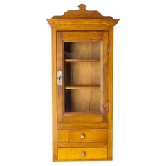Antique French Little Vitrine with Two Drawers or Pine Wall Cabinet, Early 20th Century
