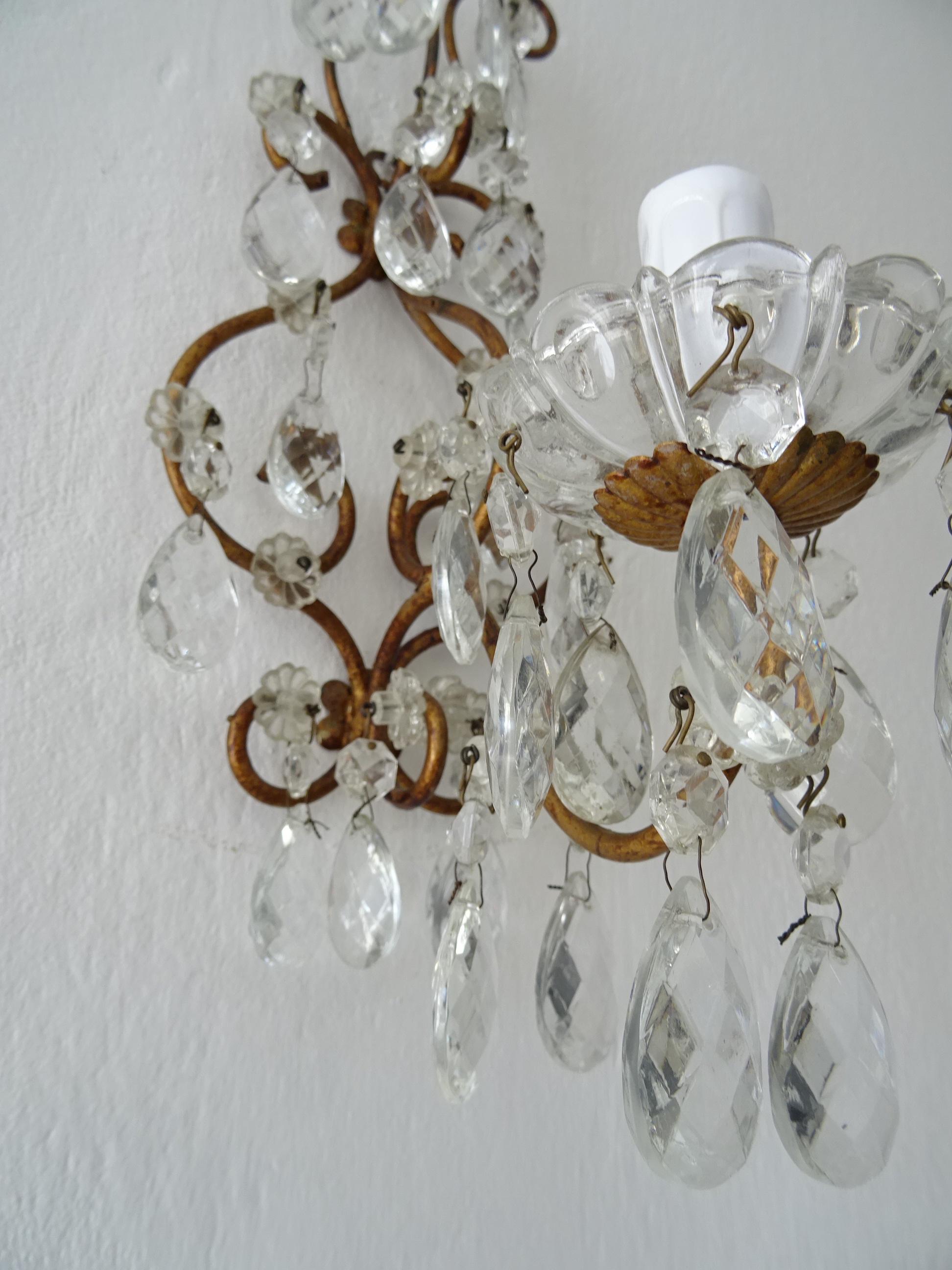 French Loaded Crystal Prisms Sconces, c 1920 For Sale 6