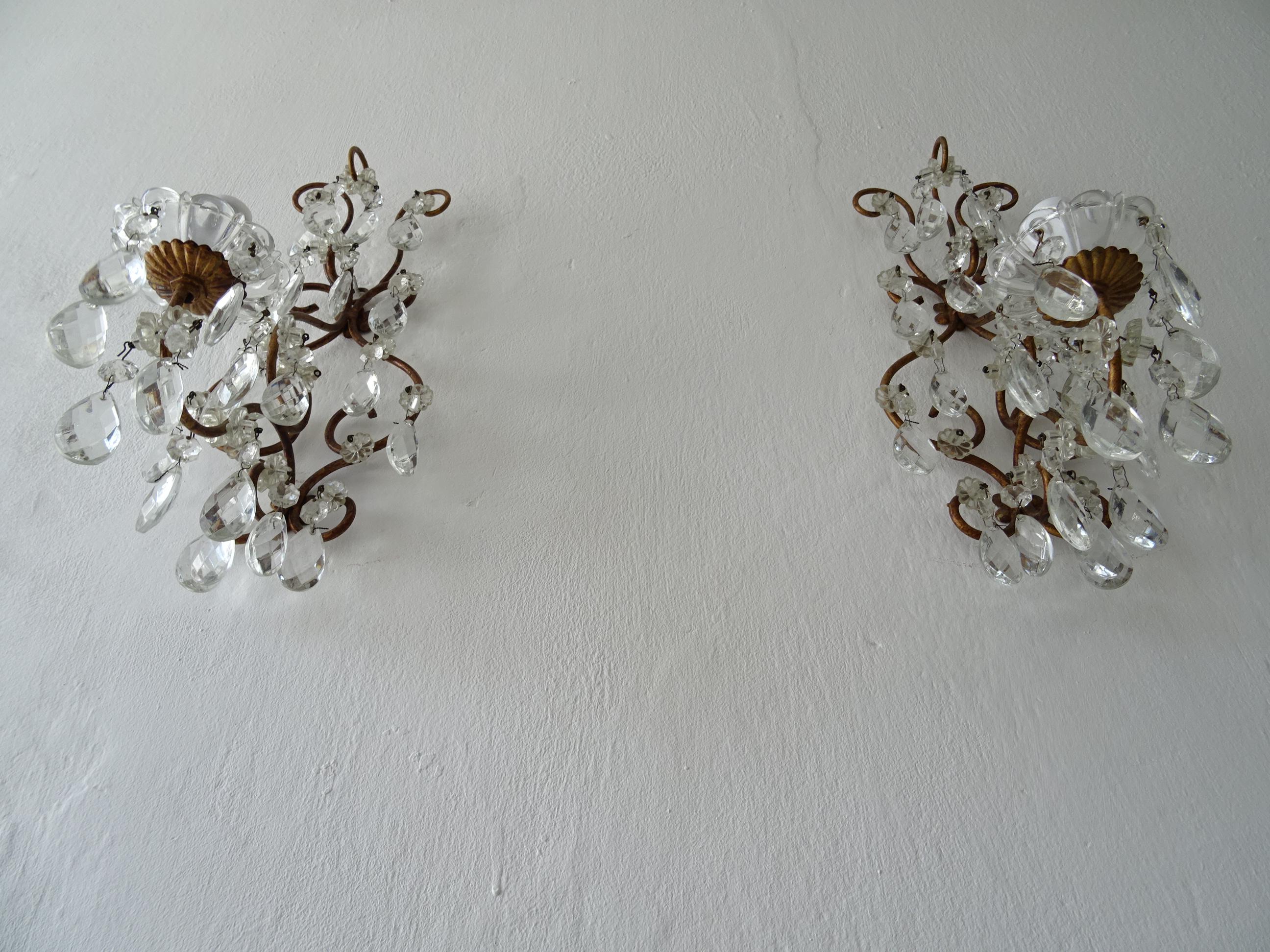 French Loaded Crystal Prisms Sconces, c 1920 In Good Condition For Sale In Modena (MO), Modena (Mo)