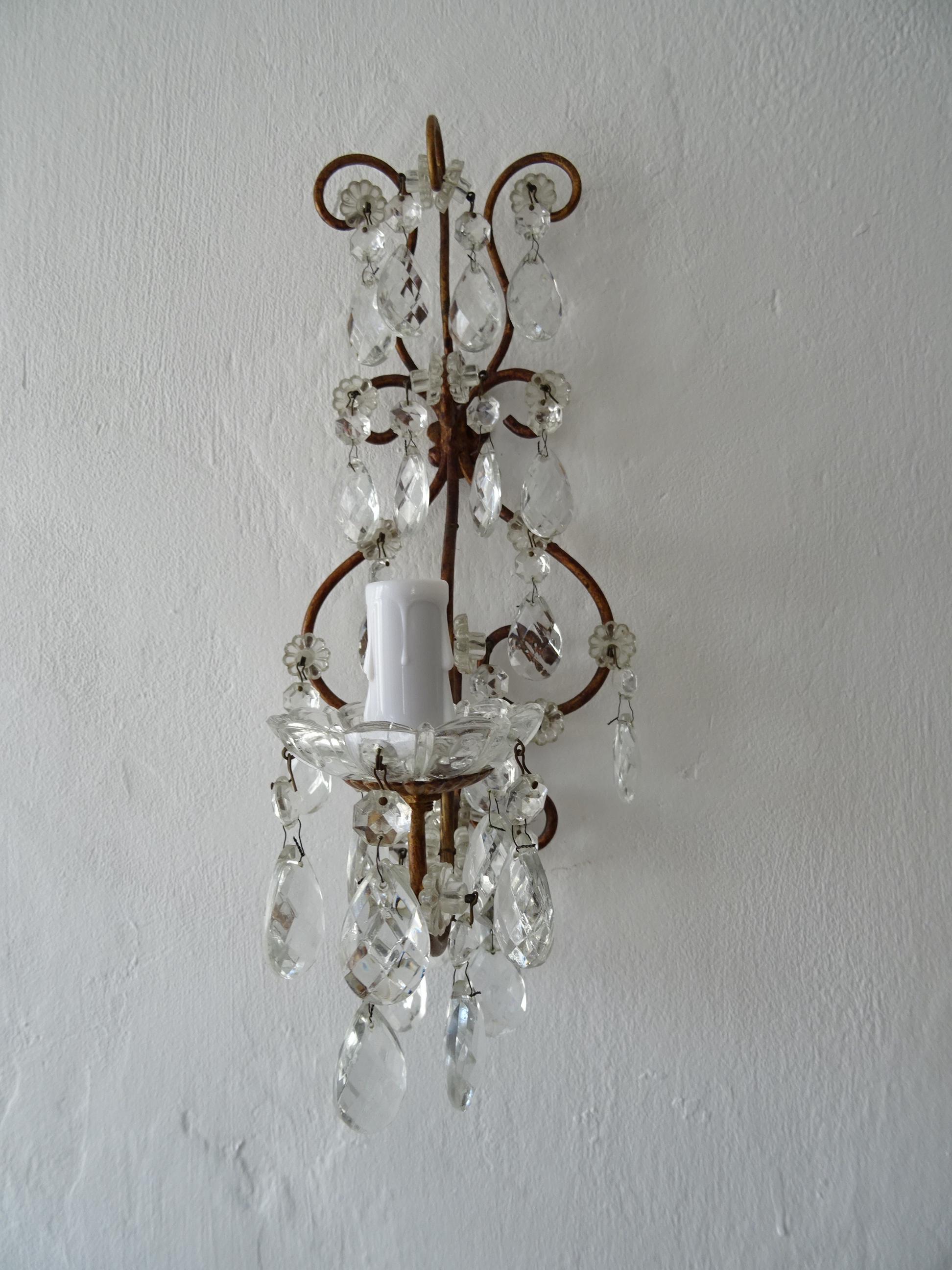 French Loaded Crystal Prisms Sconces, c 1920 For Sale 2