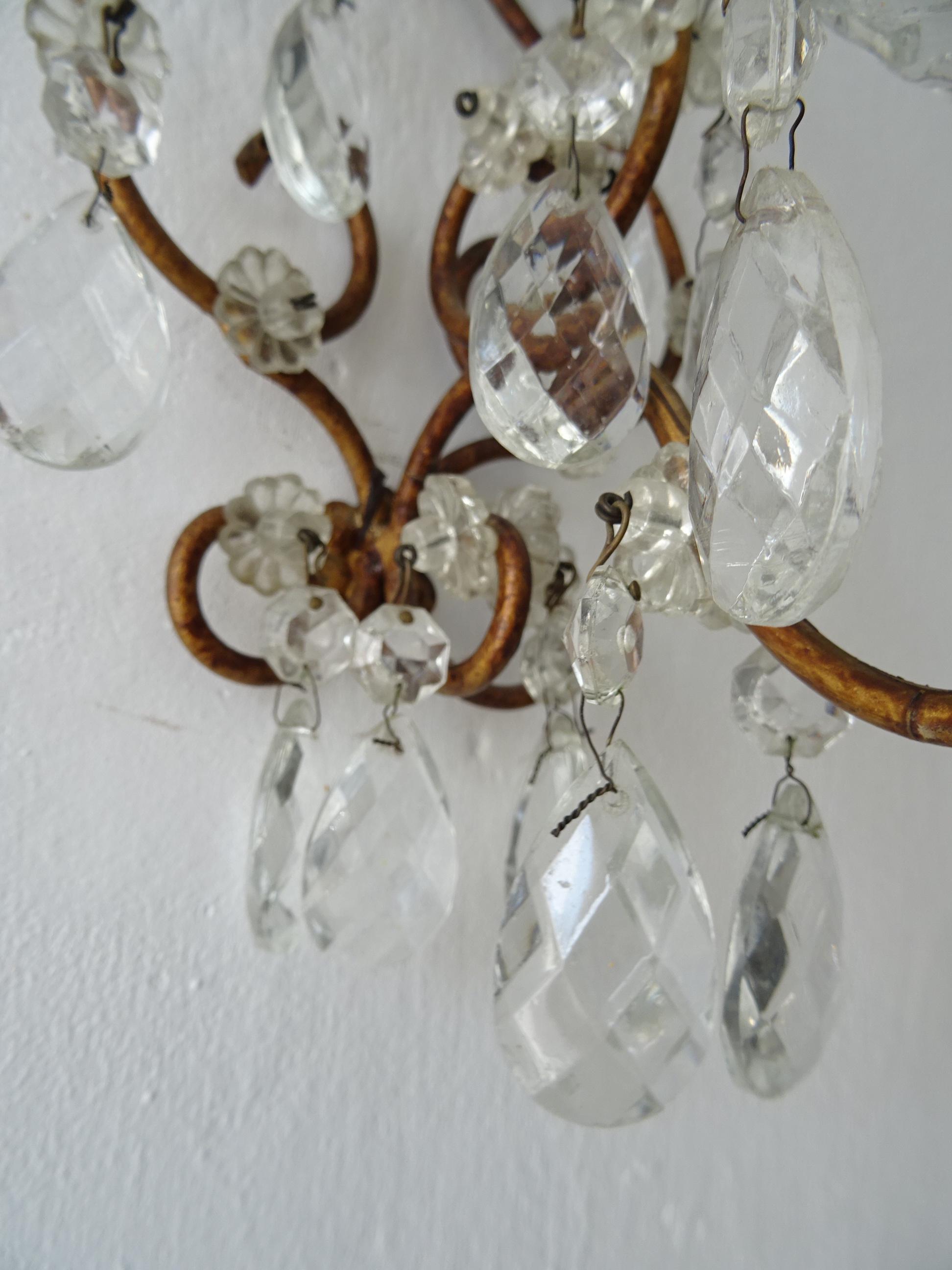 French Loaded Crystal Prisms Sconces, c 1920 For Sale 4