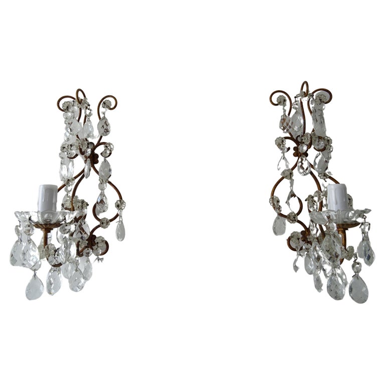 French Loaded Crystal Prisms Sconces, c 1920 For Sale at 1stDibs