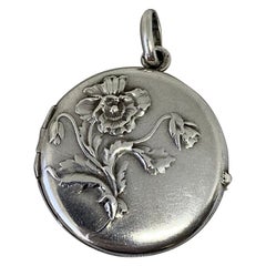 Locket Art Nouveau Collier pendentif fleur coquelicot en argent sterling