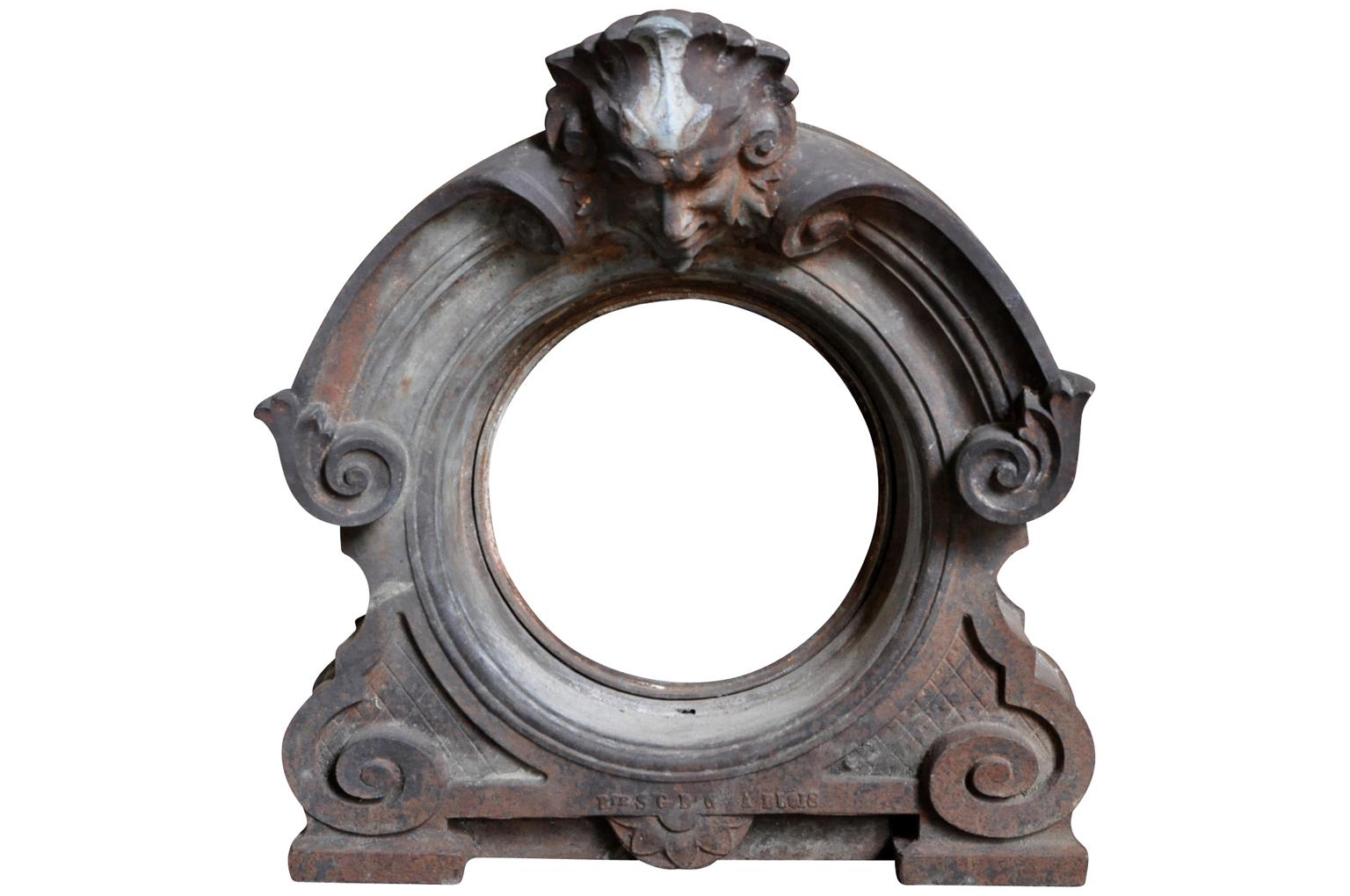An outstanding later 19th century French L'oeil Du Boeuf, window frame in cast iron. Wonderful to incorporate into a construction or convert into a mirror.