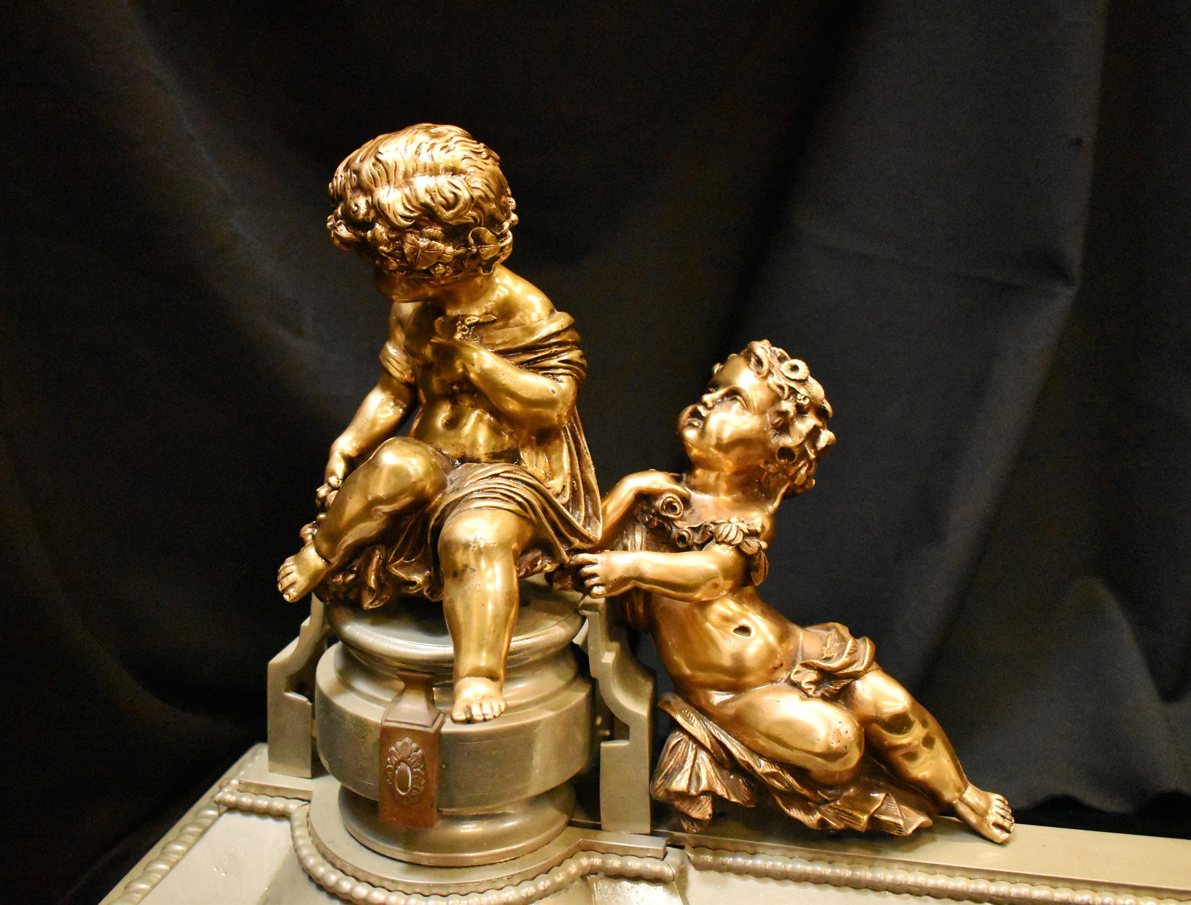 Louis XV French Long Chenet Fire Fender with Putti, 19 Century For Sale