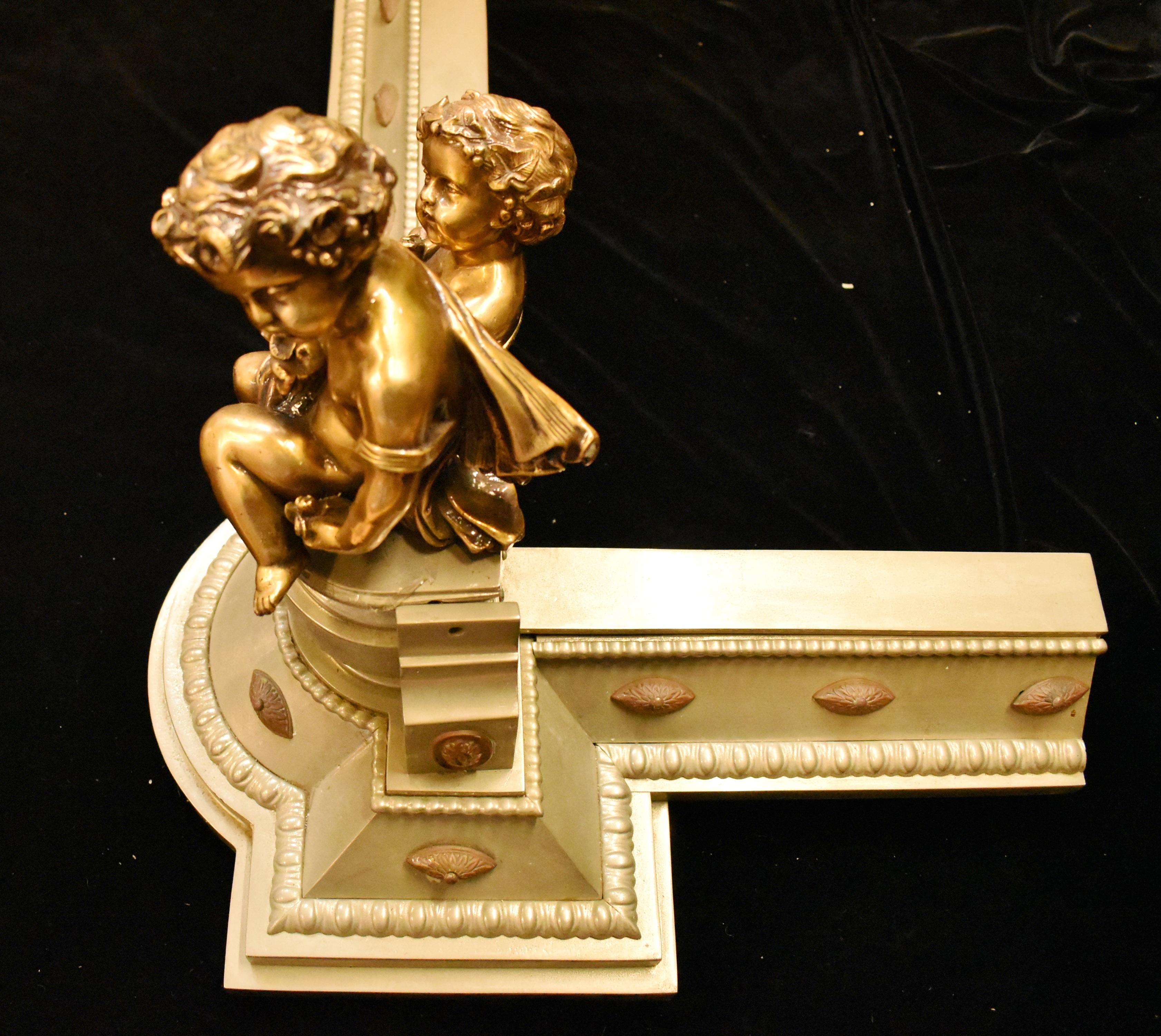 French Long Chenet Fire Fender with Putti, 19 Century For Sale 2