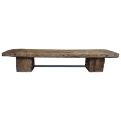 French Long Coffee Table or Bench in Pine and Iron Wood circa 1930 with Iron