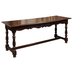 French Long Oak and Walnut Hall Table, 18th Century