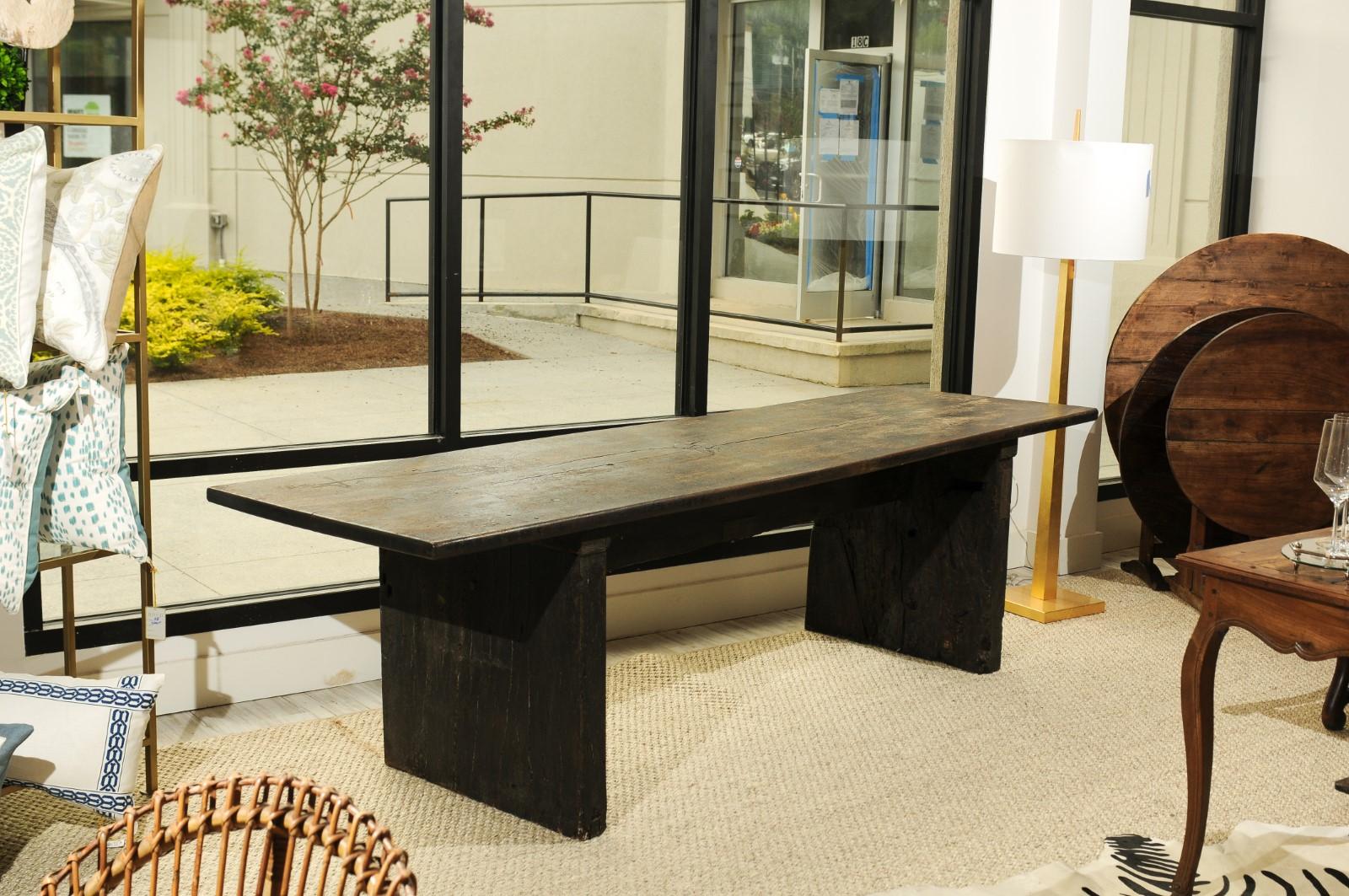 French Long Solid Oak Top Dark Dining Room Table Made of 17th Century Parts In Good Condition In Atlanta, GA