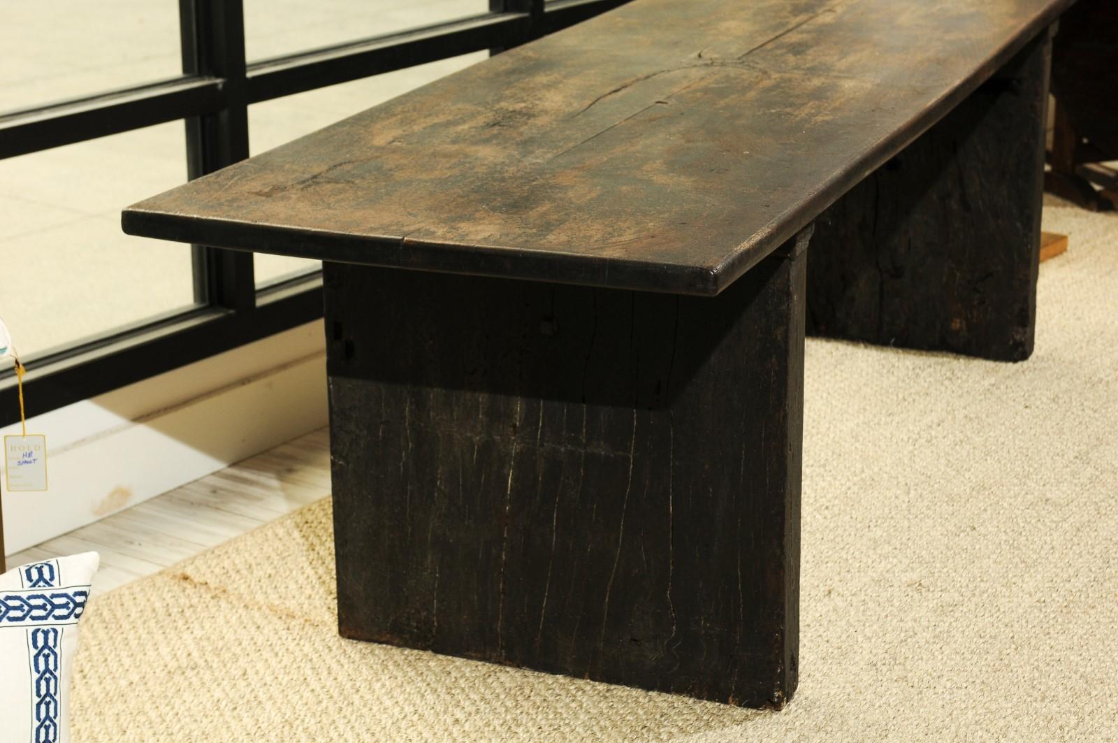 Contemporary French Long Solid Oak Top Dark Dining Room Table Made of 17th Century Parts