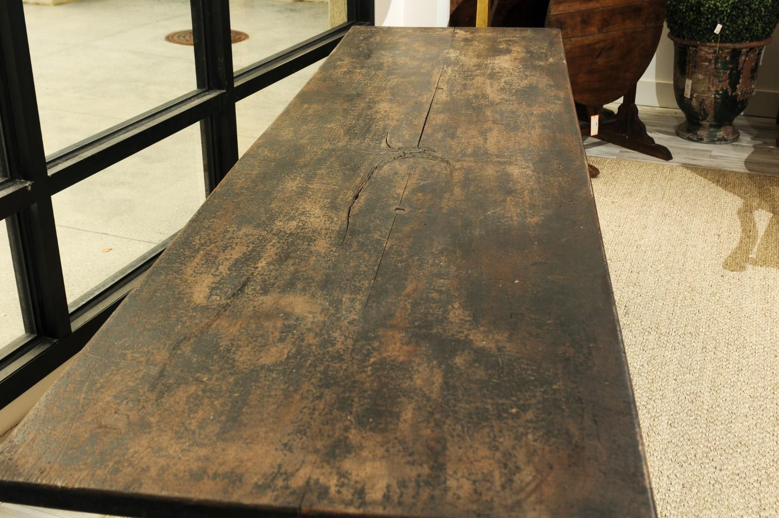 French Long Solid Oak Top Dark Dining Room Table Made of 17th Century Parts 1