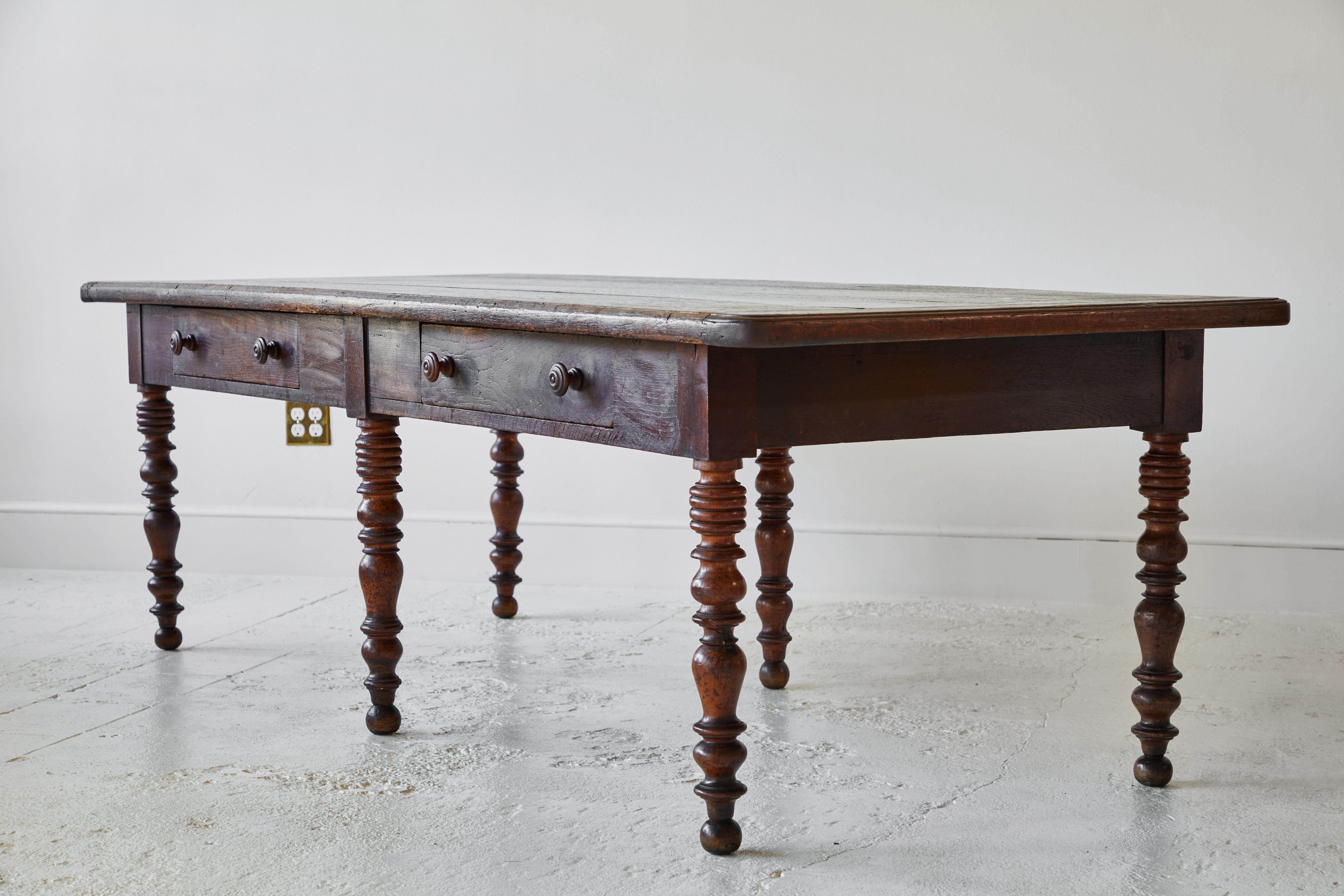 19th Century French Long Table with Turned Legs