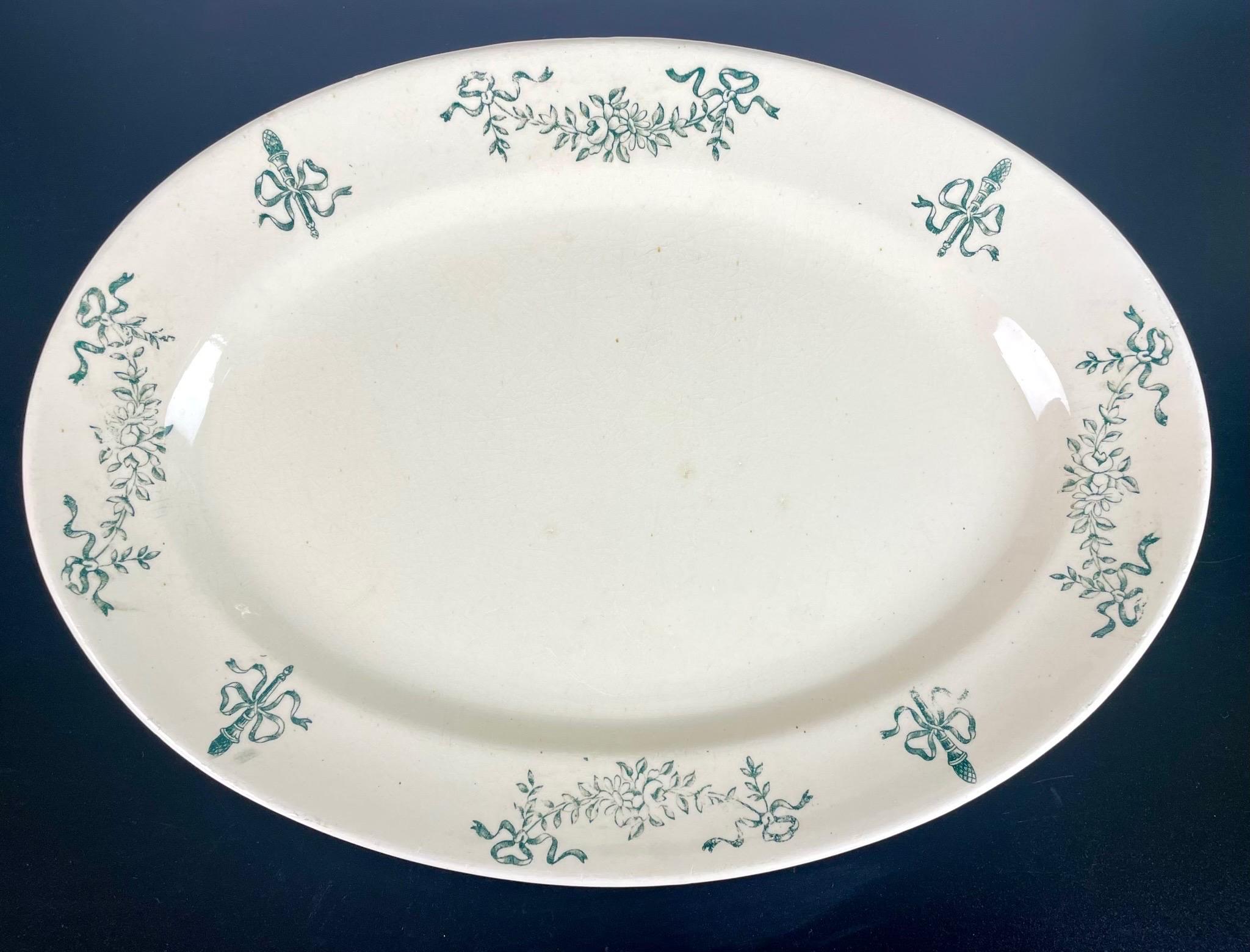 Art Nouveau French Longchamp Earthenware Oval Serving Dish Terre De Fer, Late 19th Century