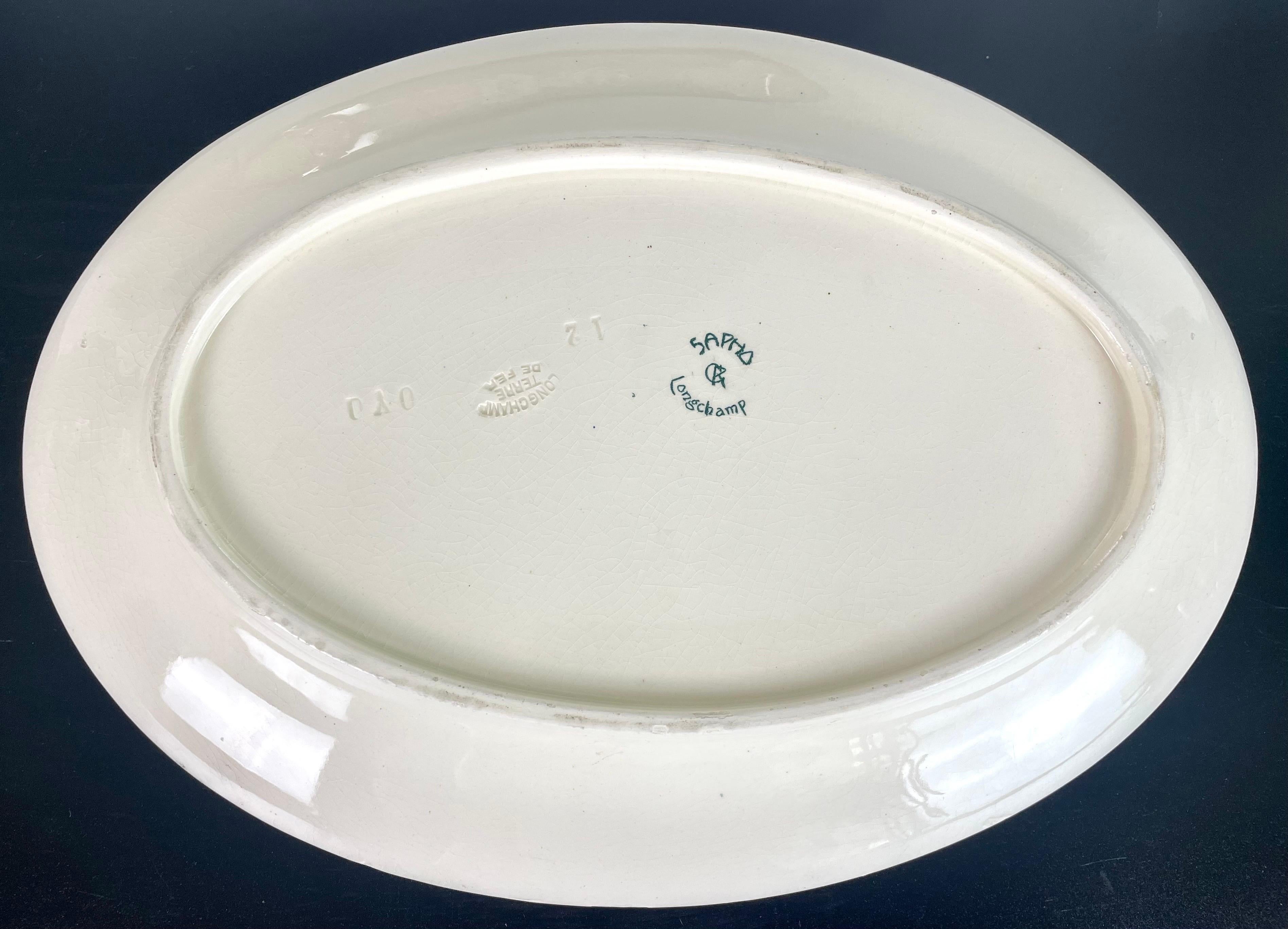 Ceramic French Longchamp Earthenware Oval Serving Dish Terre De Fer, Late 19th Century