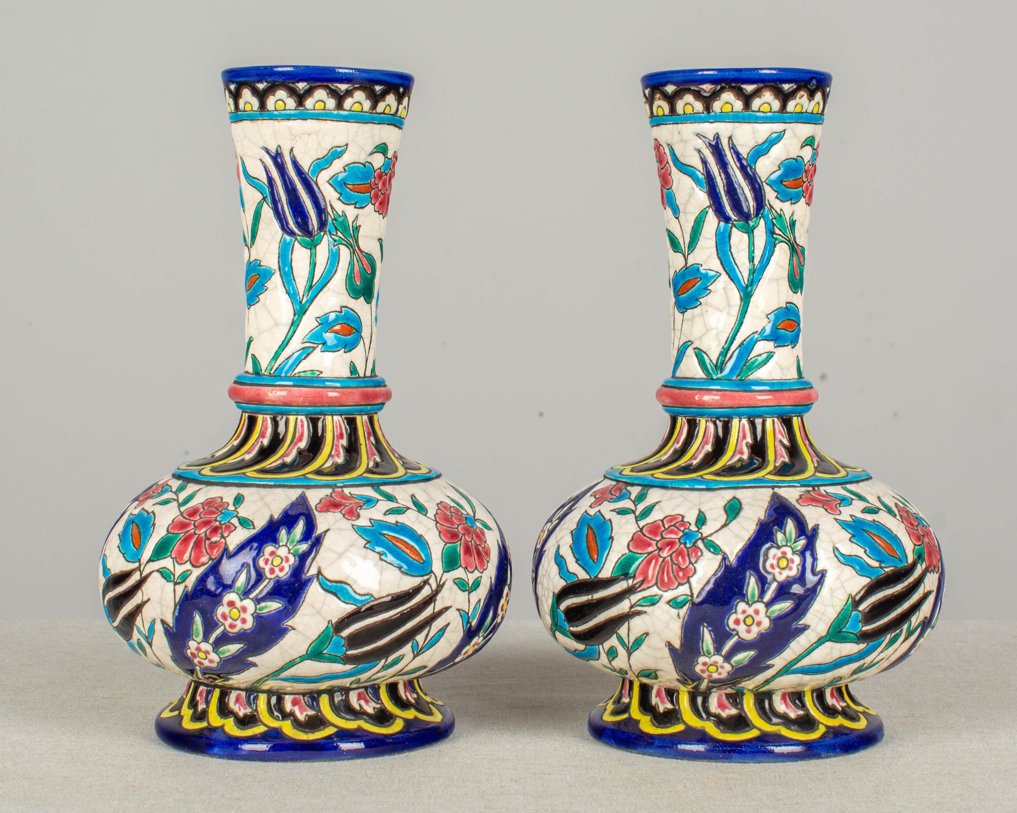 Art Nouveau French Longwy Ceramic Cloisonné Vases, Pair of the 19th Century