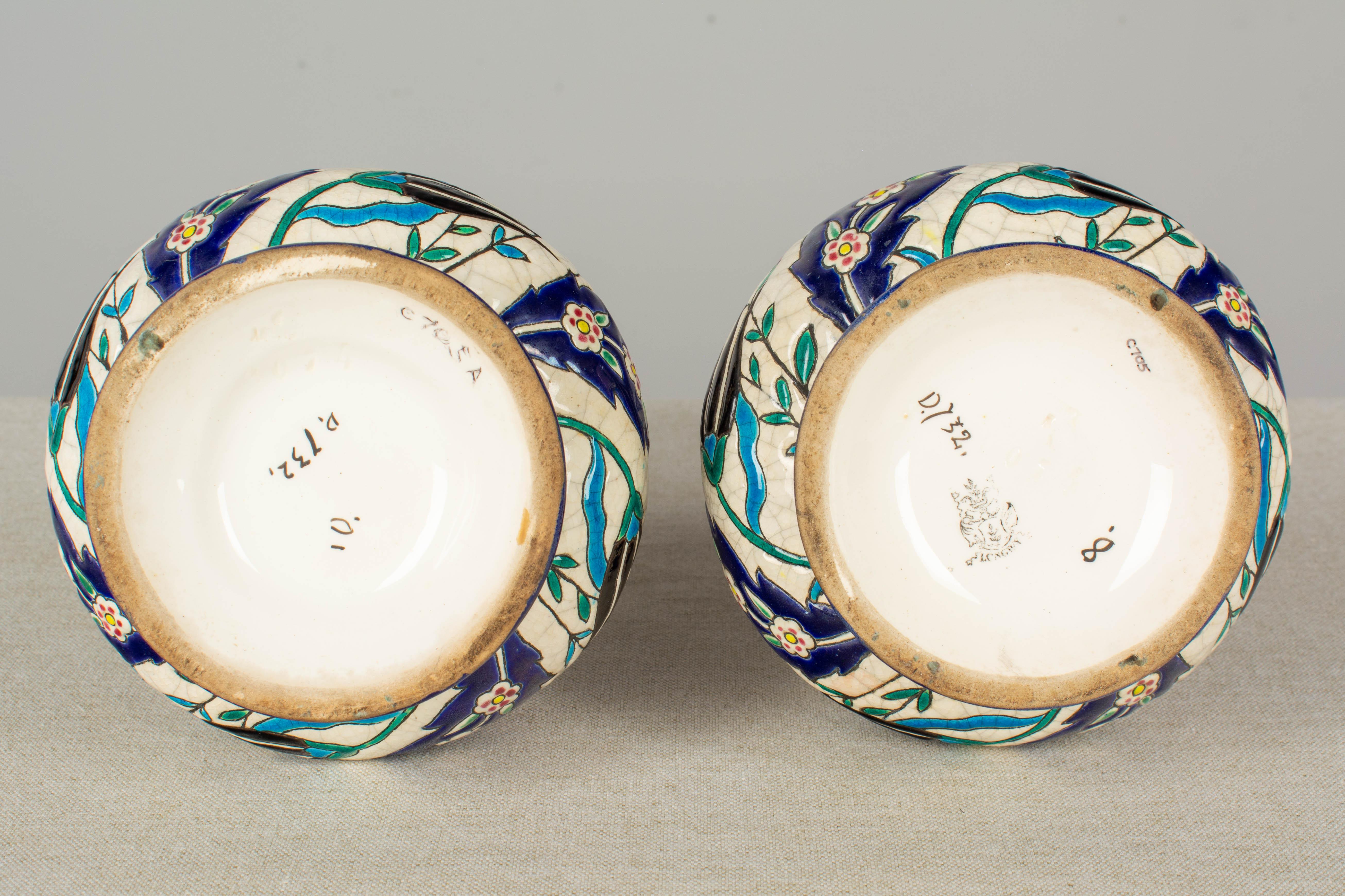 Cloissoné French Longwy Ceramic Cloisonné Vases, Pair of the 19th Century