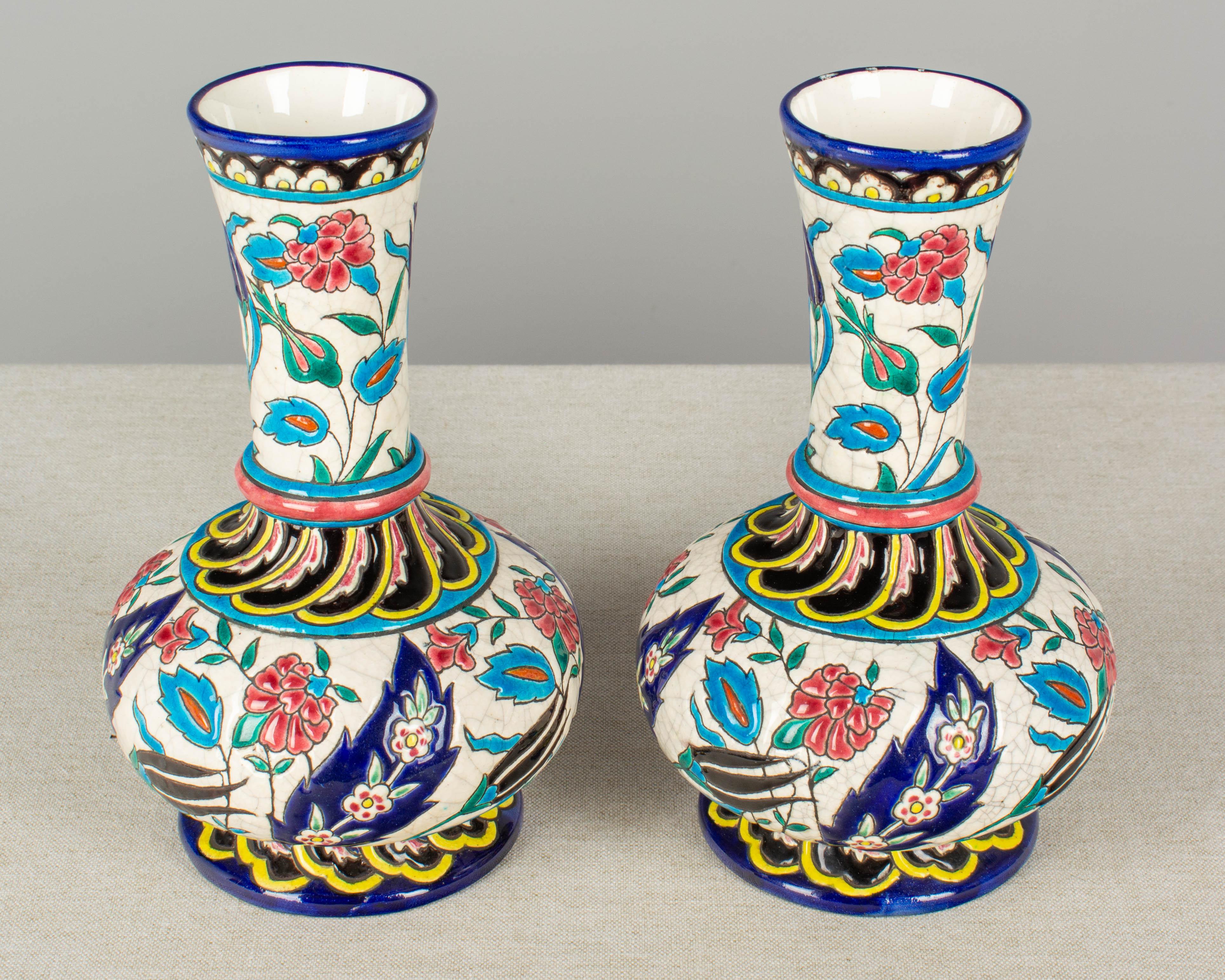 French Longwy Ceramic Cloisonné Vases, Pair of the 19th Century In Good Condition In Winter Park, FL