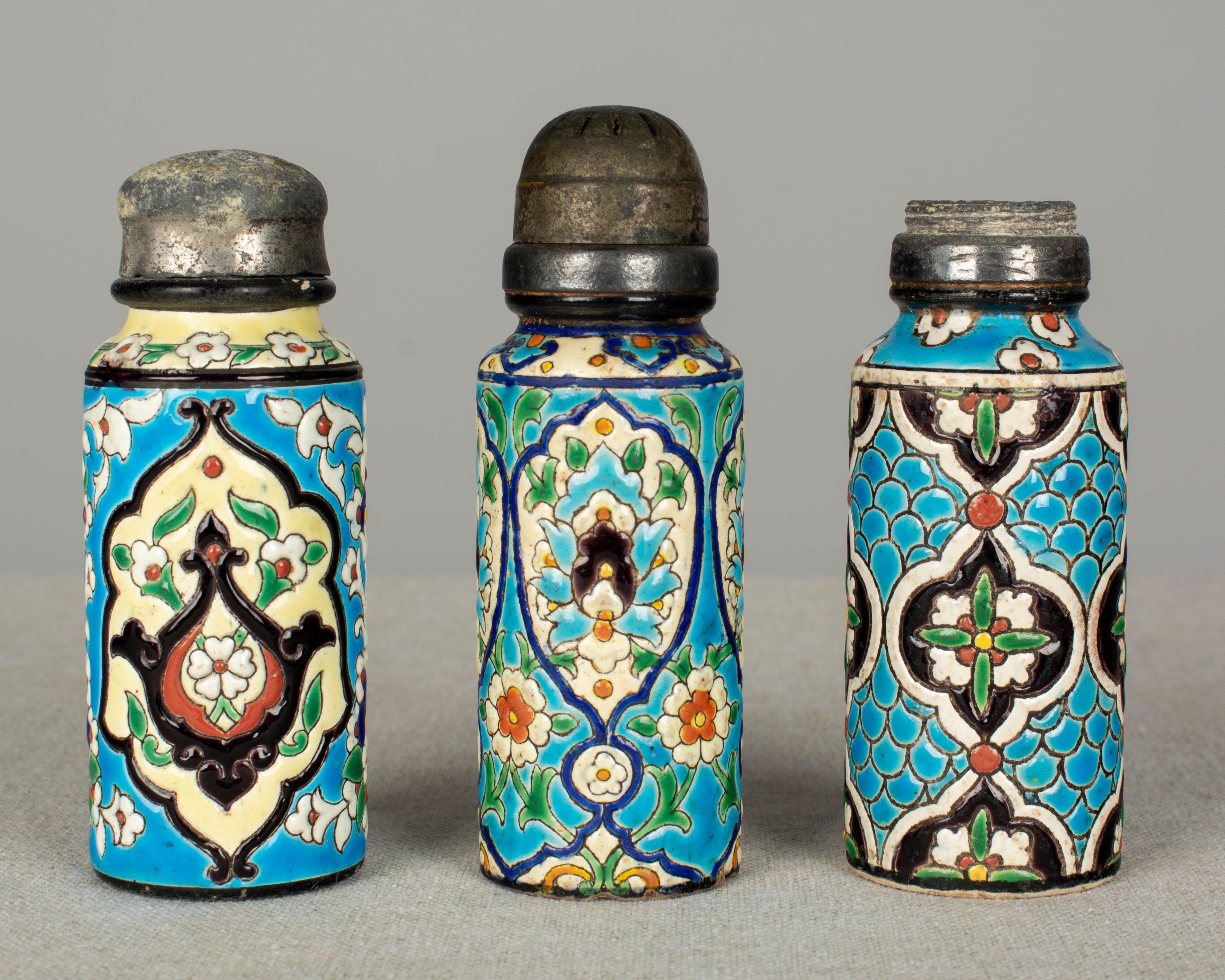 Cloissoné French Longwy Ceramic Shakers, Set of Four