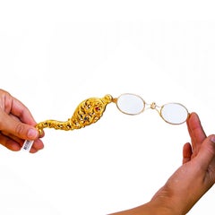 French Lorgnette with Burma Ruby and Sapphire and Diamonds 18 Karat Gold