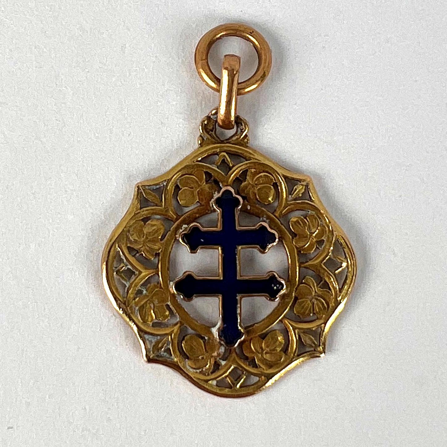 Lorraine Cross 18K Gelbgold Emaille-Charm-Anhänger 6