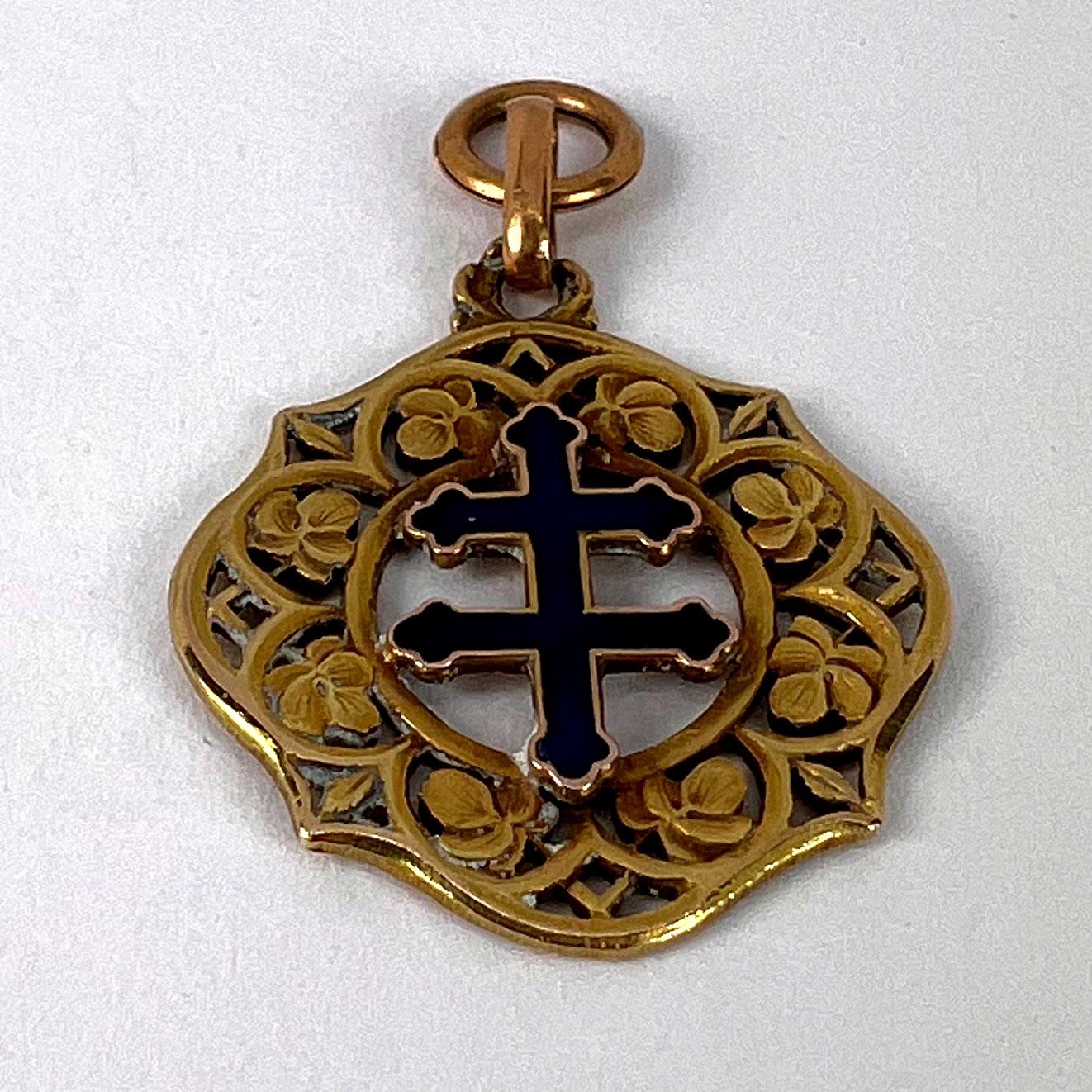 Lorraine Cross 18K Gelbgold Emaille-Charm-Anhänger 7