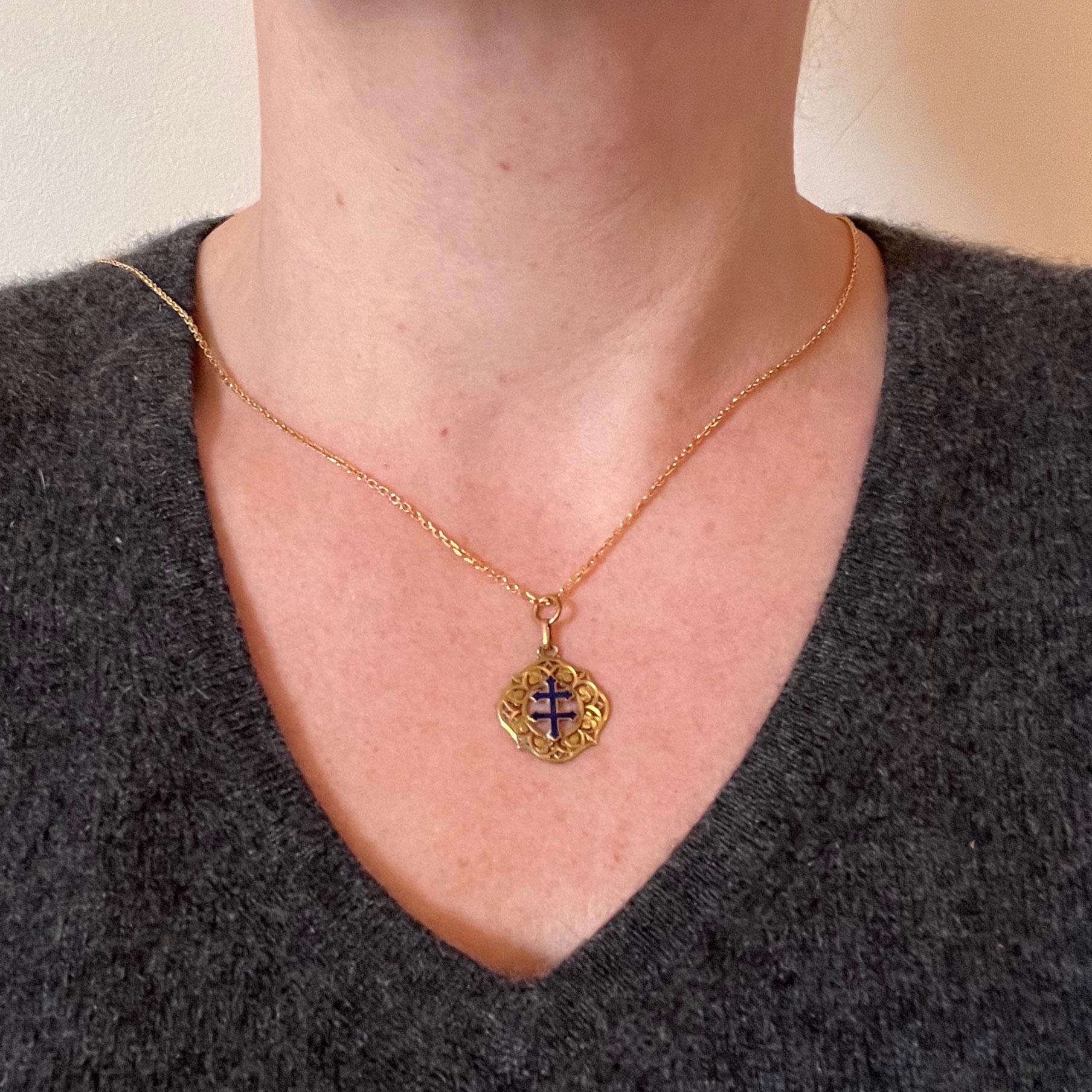 Lorraine Cross 18K Gelbgold Emaille-Charm-Anhänger für Damen oder Herren