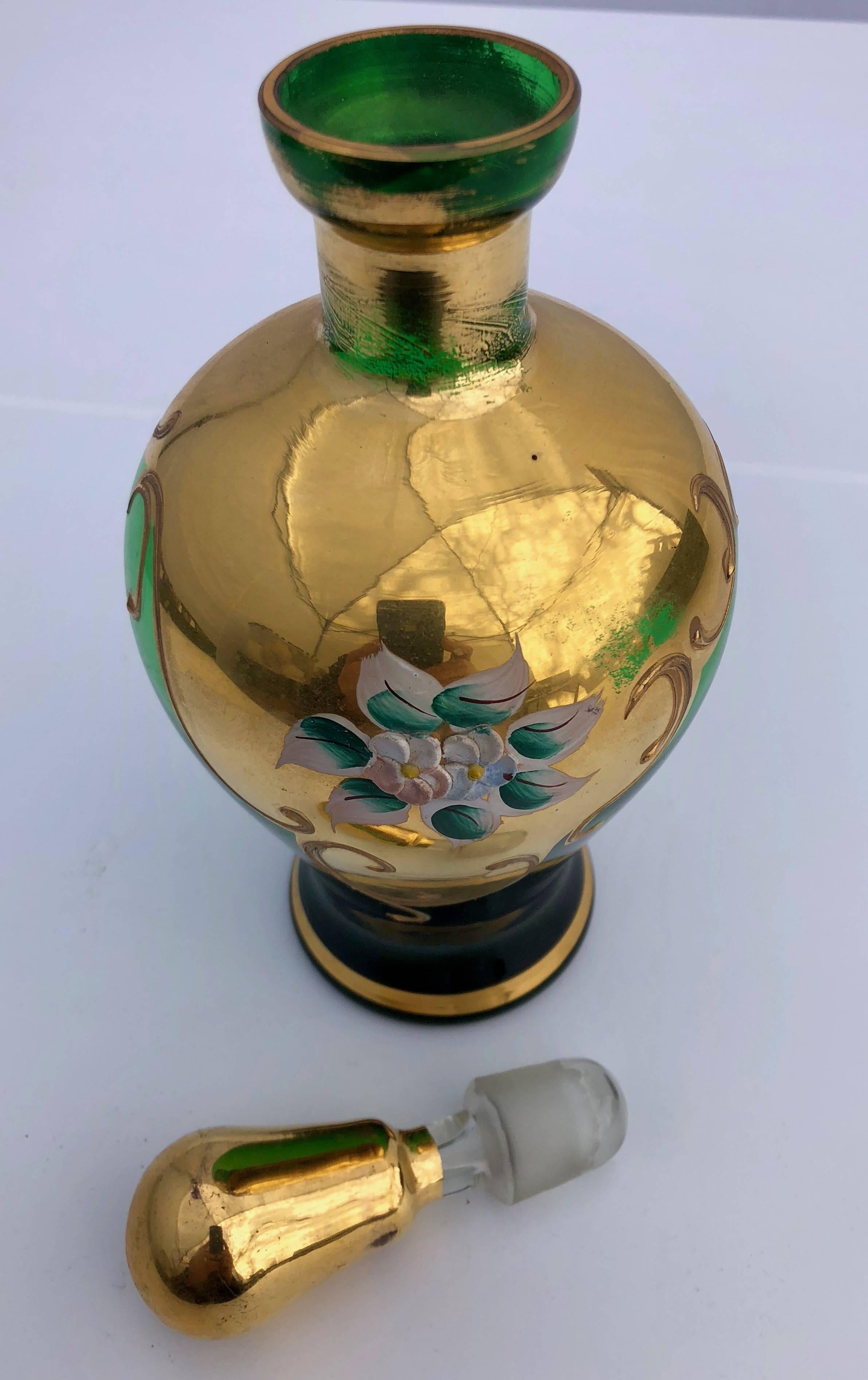 Glass French Lorraine Handblown, Hand-Painted Enameled Liquor Set, Late 1800s For Sale
