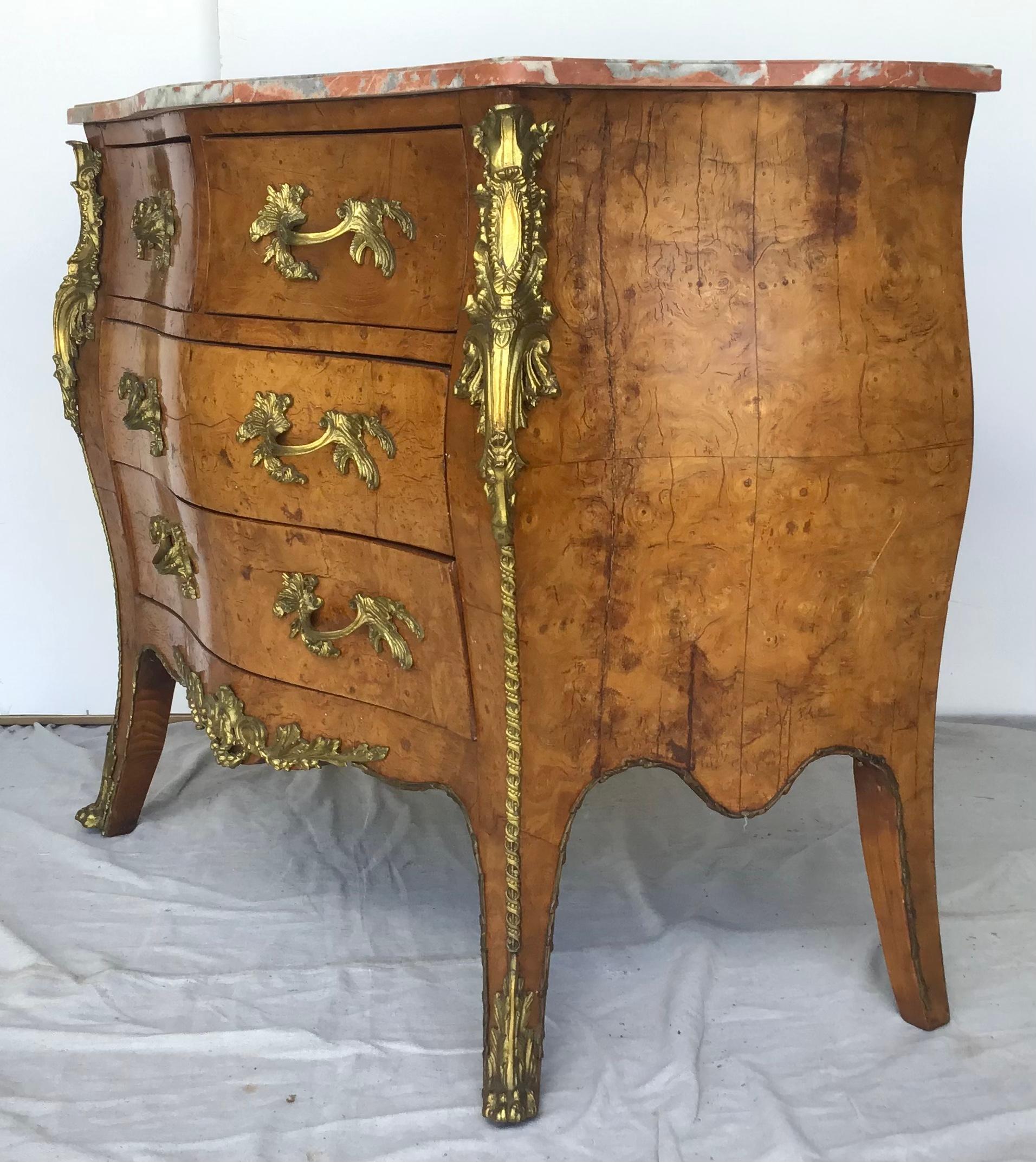 French Louie XV Style Marble Top Commode In Good Condition In Bradenton, FL