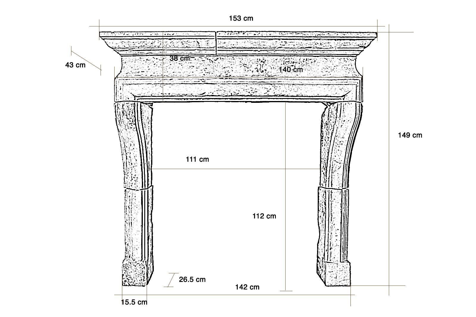 Dated from the 17th century, Louis XIII stone fireplace with a lintel slightly raised and lined with a cornice. The line of hearth is emphasized by a torus continuing onto the console jambs. Origin: Montélimar.