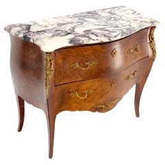 French Louis Bronze Ormolu Marble Top Bombay Small Dresser Console Entry Chest