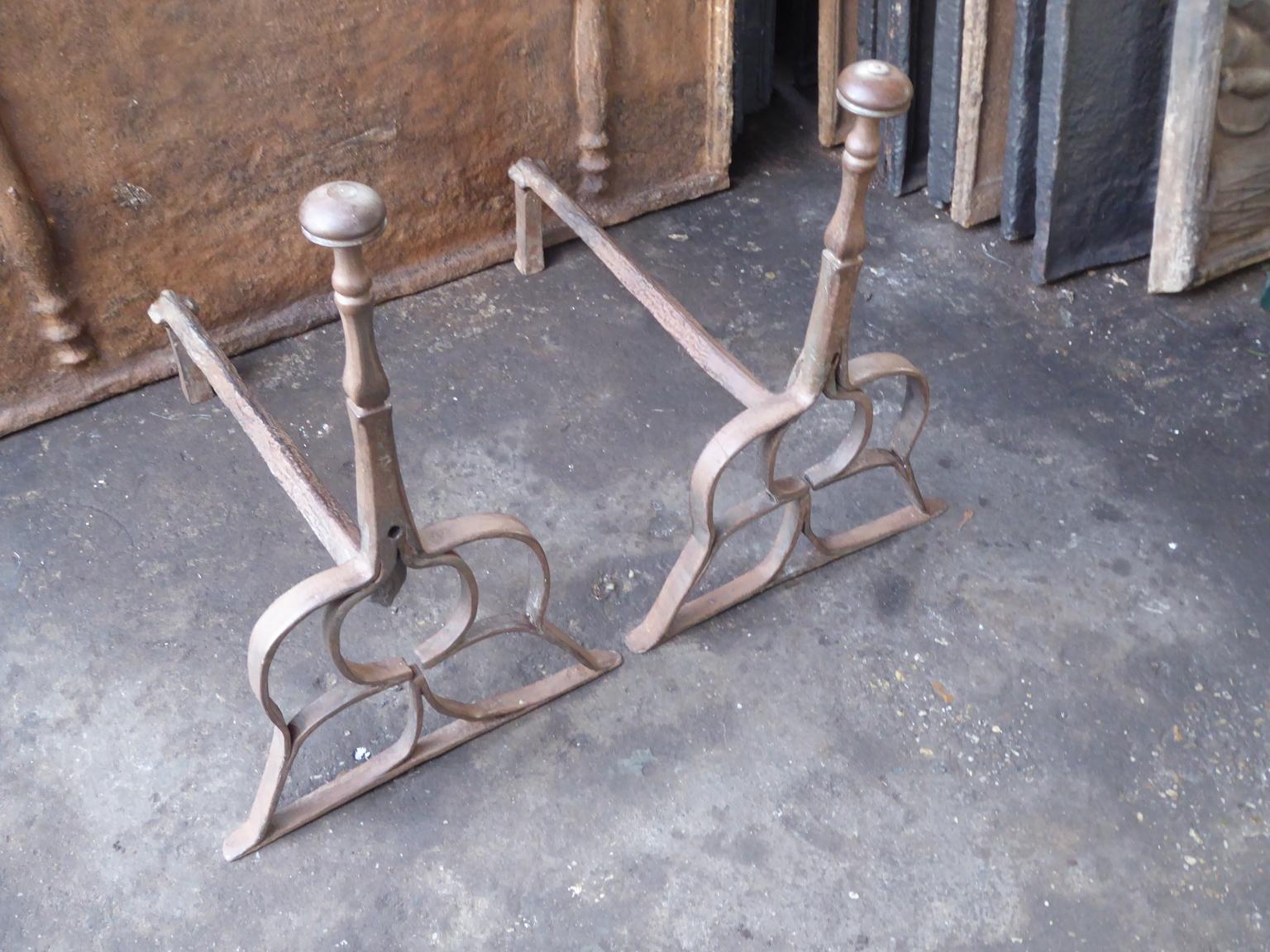 Dutch Louis III Andirons or Firedogs, 17th Century In Good Condition For Sale In Amerongen, NL