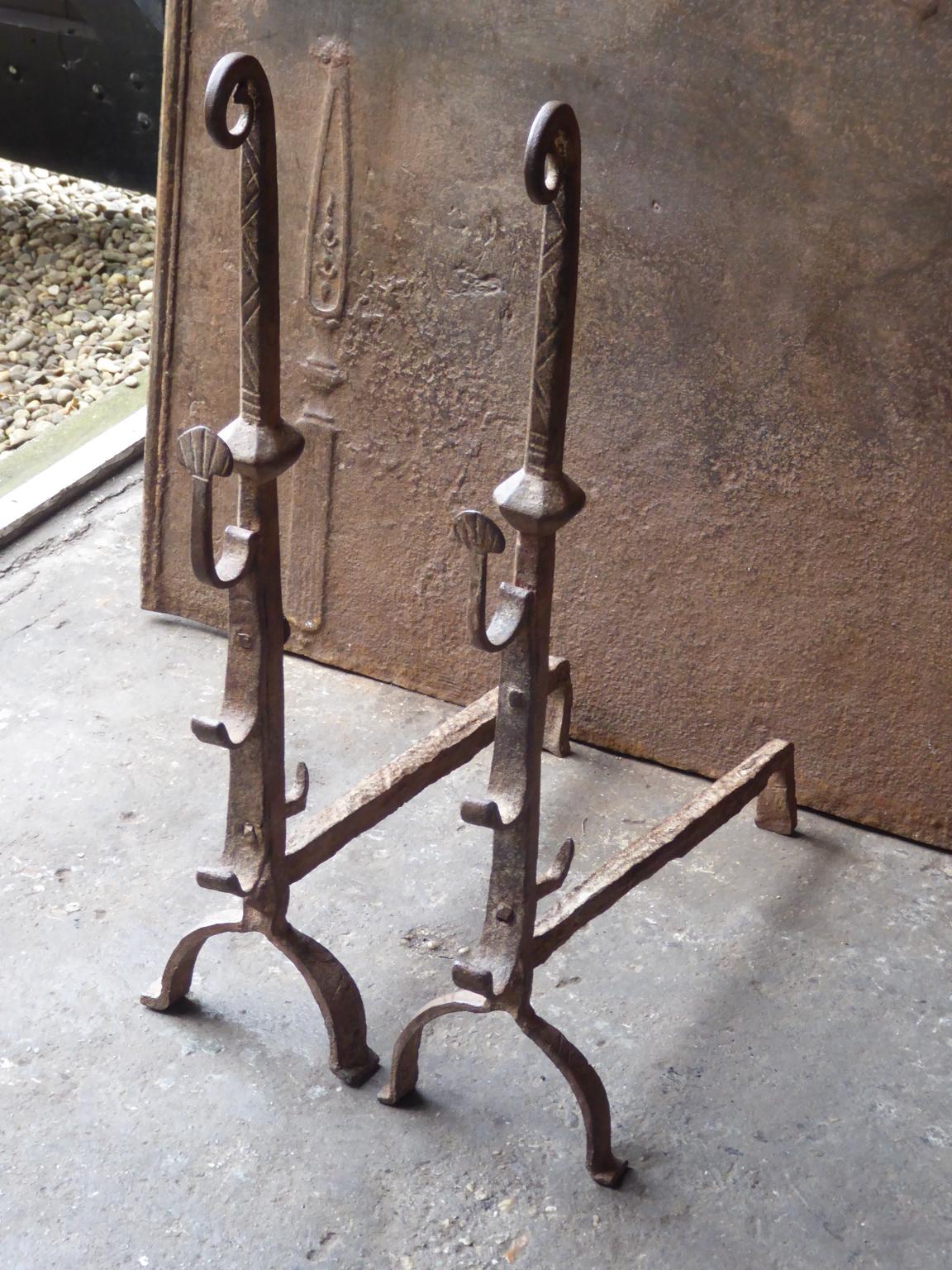 French Louis III Andirons or Firedogs, 17th Century In Good Condition For Sale In Amerongen, NL