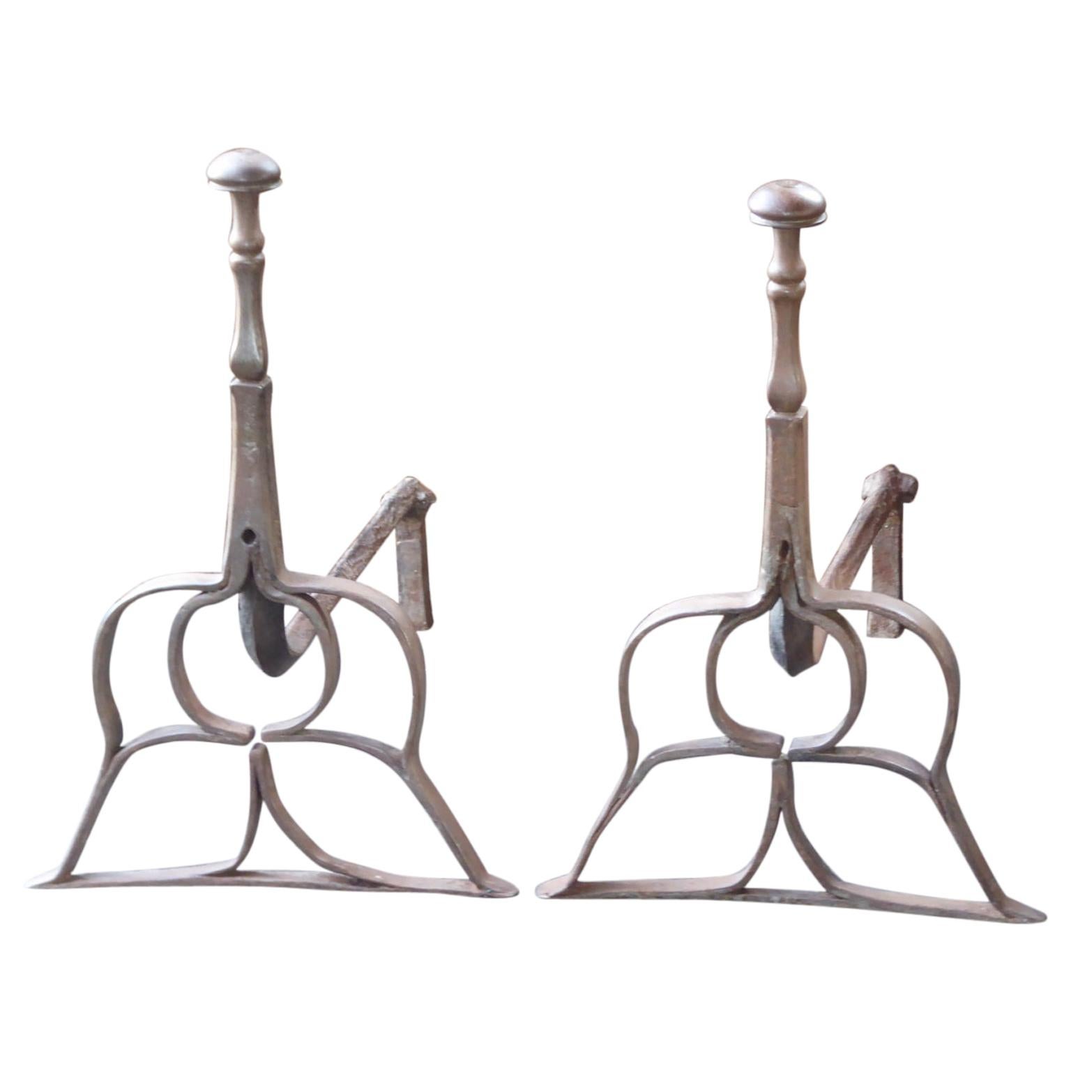 Dutch Louis III Andirons or Firedogs, 17th Century For Sale